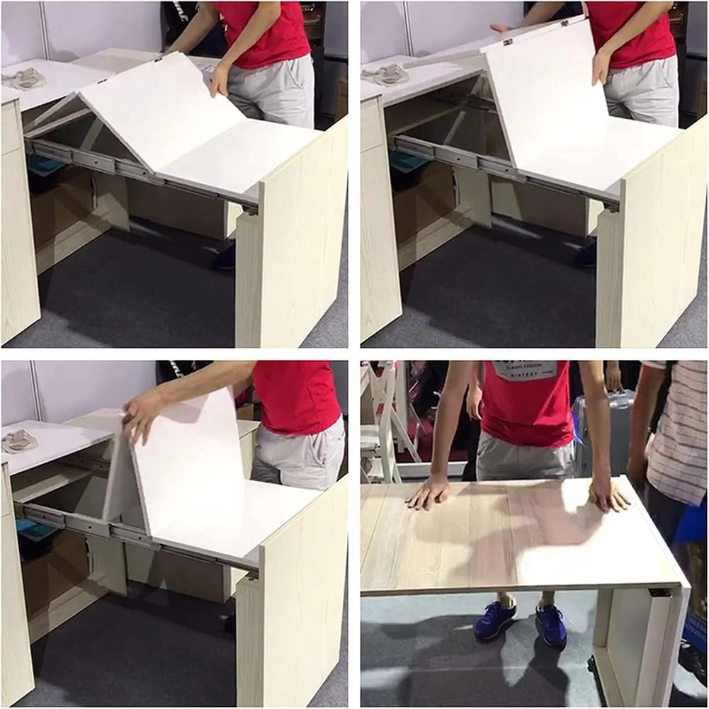 ریل تاشو کامل میز، سه سایز ریل کشو آلومینیومی، لولای ریلی میز کابینت تاشو با چرخ های بی صدا، سخت افزار اسلاید اتصال میز (نقره ای 1270 میلی متر)