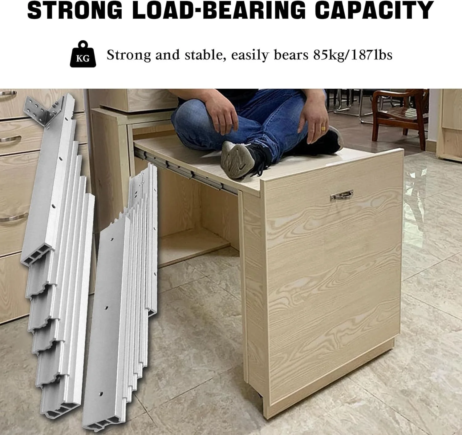 ریل تاشو میز با قابلیت افزایش طول کامل، لولا ریلی مخفی جمع شونده برای میز ناهار خوری، لوازم جانبی سخت افزاری خانگی برای میز مخفی، میز کار، پیشخوان آشپزخانه، 1270 میلی متر