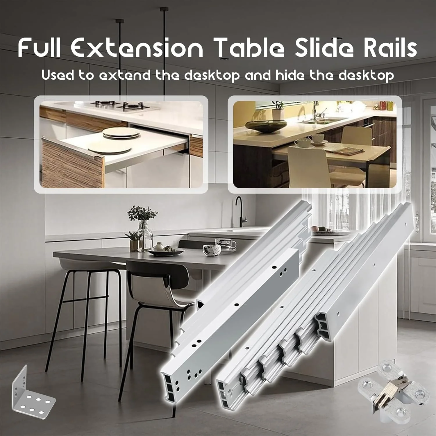 ریل کشویی میز ناهارخوری بلبرینگ با قابلیت باز شدن کامل به همراه چرخ‌های بی‌صدا مناسب برای کمد دیواری اتاق خواب، 1270 میلی‌متر
