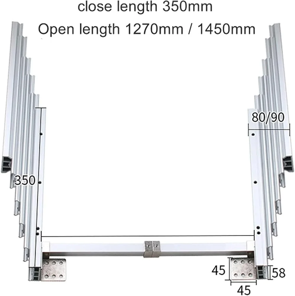 ریل تلسکوپی میز با حرکت کامل در 3 سایز، ریل کشویی آلومینیومی، لولا با چرخ های بی صدا برای میز، کانتر آشپزخانه (نقره ای 1450 میلی متر)