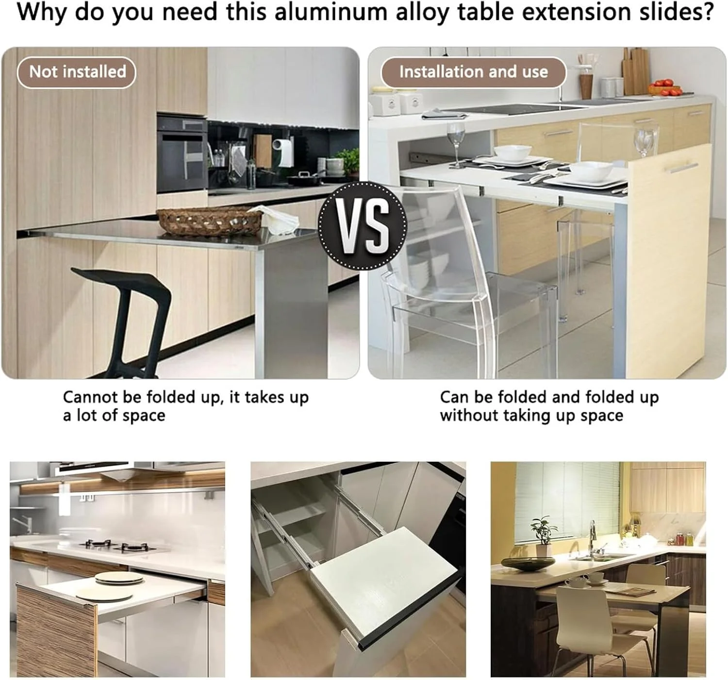 ریل میز ناهارخوری کشویی، لولا ریل راهنمای میز کابینت تلسکوپی، لوازم جانبی سخت افزاری خانگی برای میز مخفی، میز آشپزخانه، 1450 میلی متر