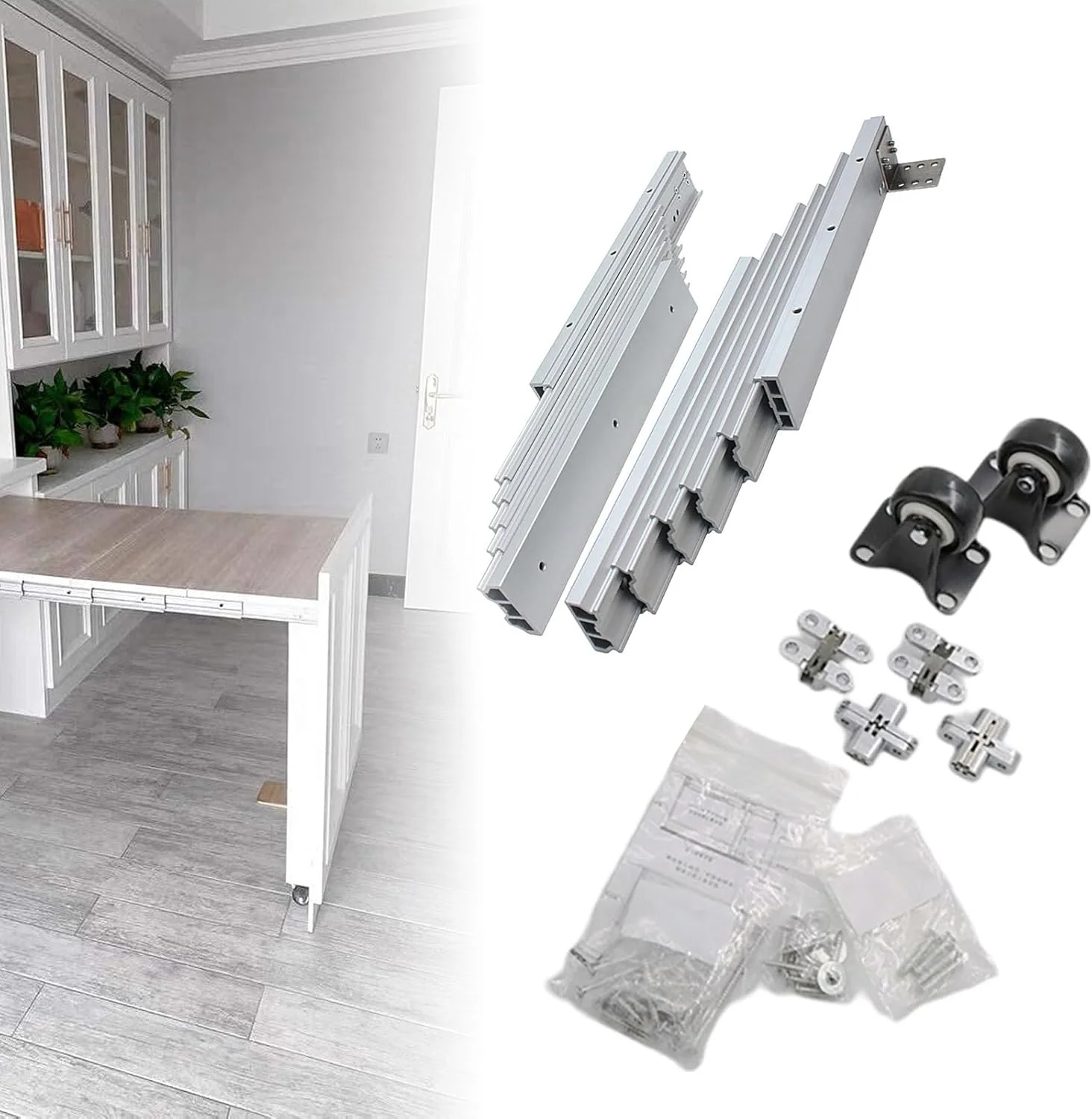 ریل کشویی میز ناهارخوری با قابلیت افزایش طول، ریل کشویی با باز شدن کامل، ریل میز تاشو مخفی، ریل میز تاشو چند بخشی، سخت افزار خانگی، 1270 میلی متر