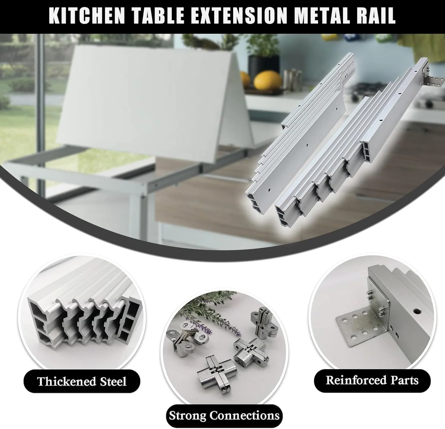 ریل میز ناهارخوری کشویی، لولا ریل راهنمای میز کابینت تلسکوپی، لوازم جانبی سخت افزاری خانگی برای میز مخفی، میز آشپزخانه، 1450 میلی متر