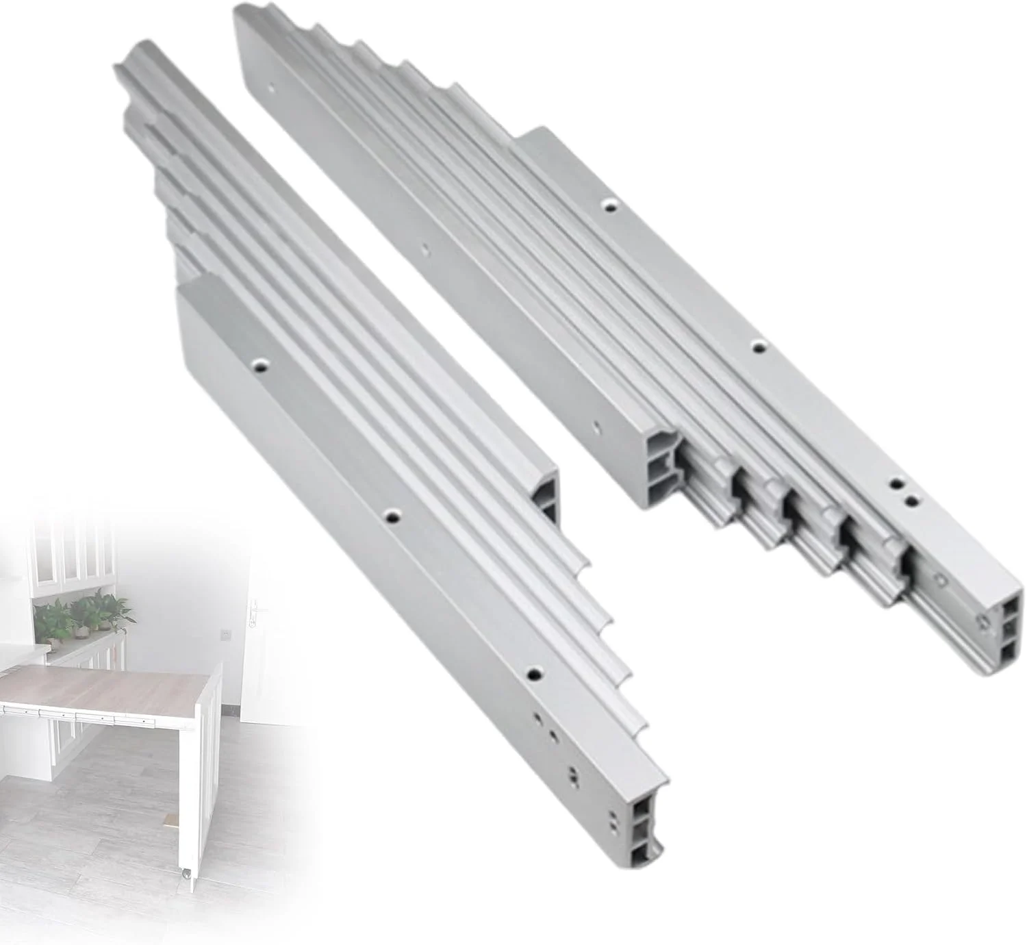 ریل کشویی میز با قابلیت باز شدن کامل، ریل های آلومینیومی کشو، صفحه میز ناهار خوری با چرخ های بی صدا، ریل های کشویی مخفی با مکانیزم بسته شدن نرم برای میز آشپزخانه، 1270 میلی متر