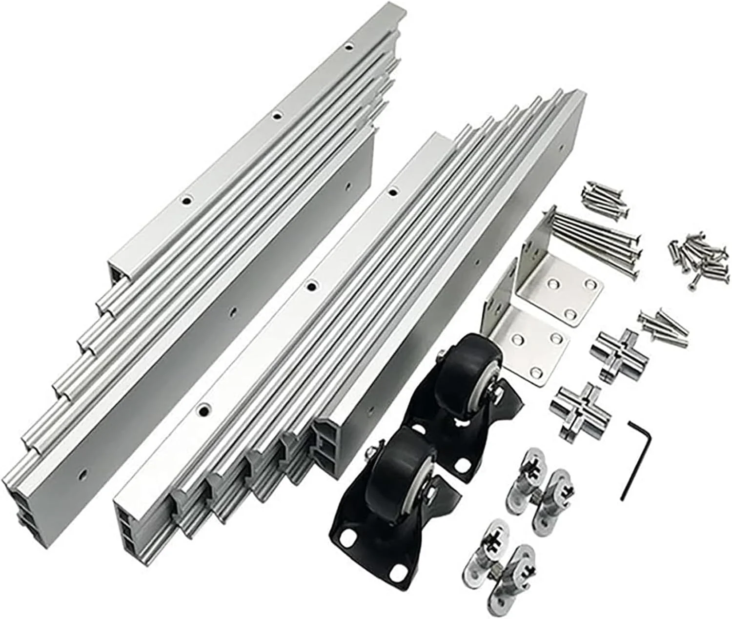 ریل های تاشو کامل میز، 3 سایز ریل های تاشو آلومینیومی کابینت با لولای چرخ های بی صدا برای میزهای آشپزخانه (نقره ای 1450 میلی متر)