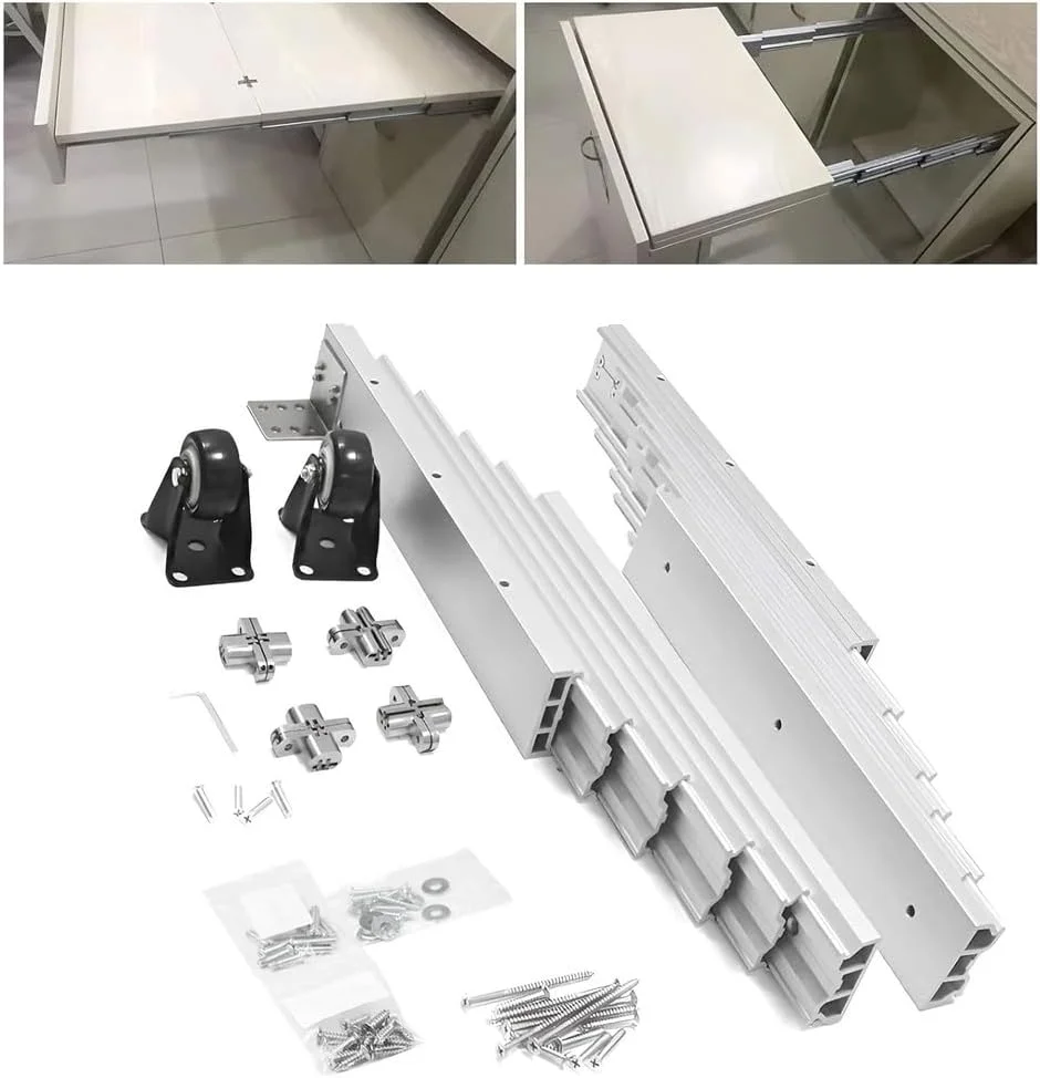 ریل اسلاید میز با قابلیت باز شدن کامل، آلومینیومی، مناسب کشو، ریل میز، اسلاید میله ای چند قسمتی، لوازم جانبی مسیر تاشو برای کانتر پنهان، 1450 میلی متر