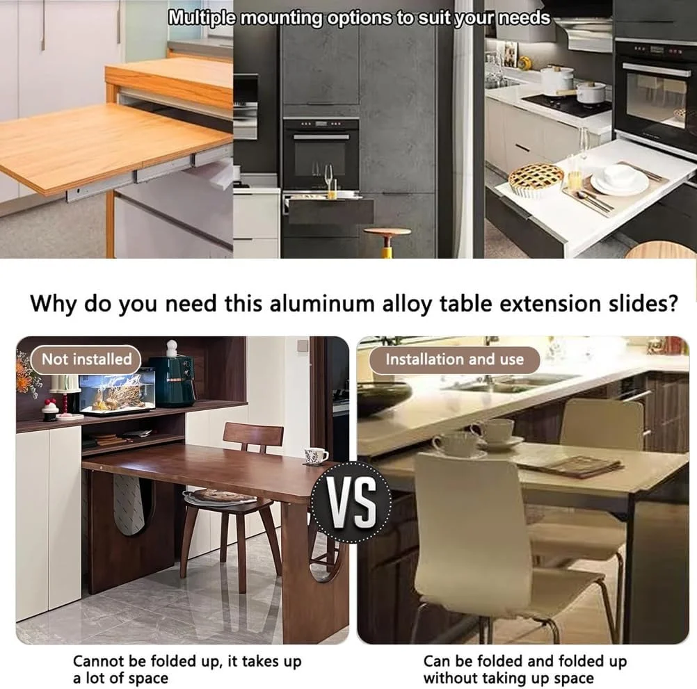 ریل اسلاید میز با قابلیت باز شدن کامل، آلومینیومی، مناسب کشو، ریل میز، اسلاید میله ای چند قسمتی، لوازم جانبی مسیر تاشو برای کانتر پنهان، 1450 میلی متر