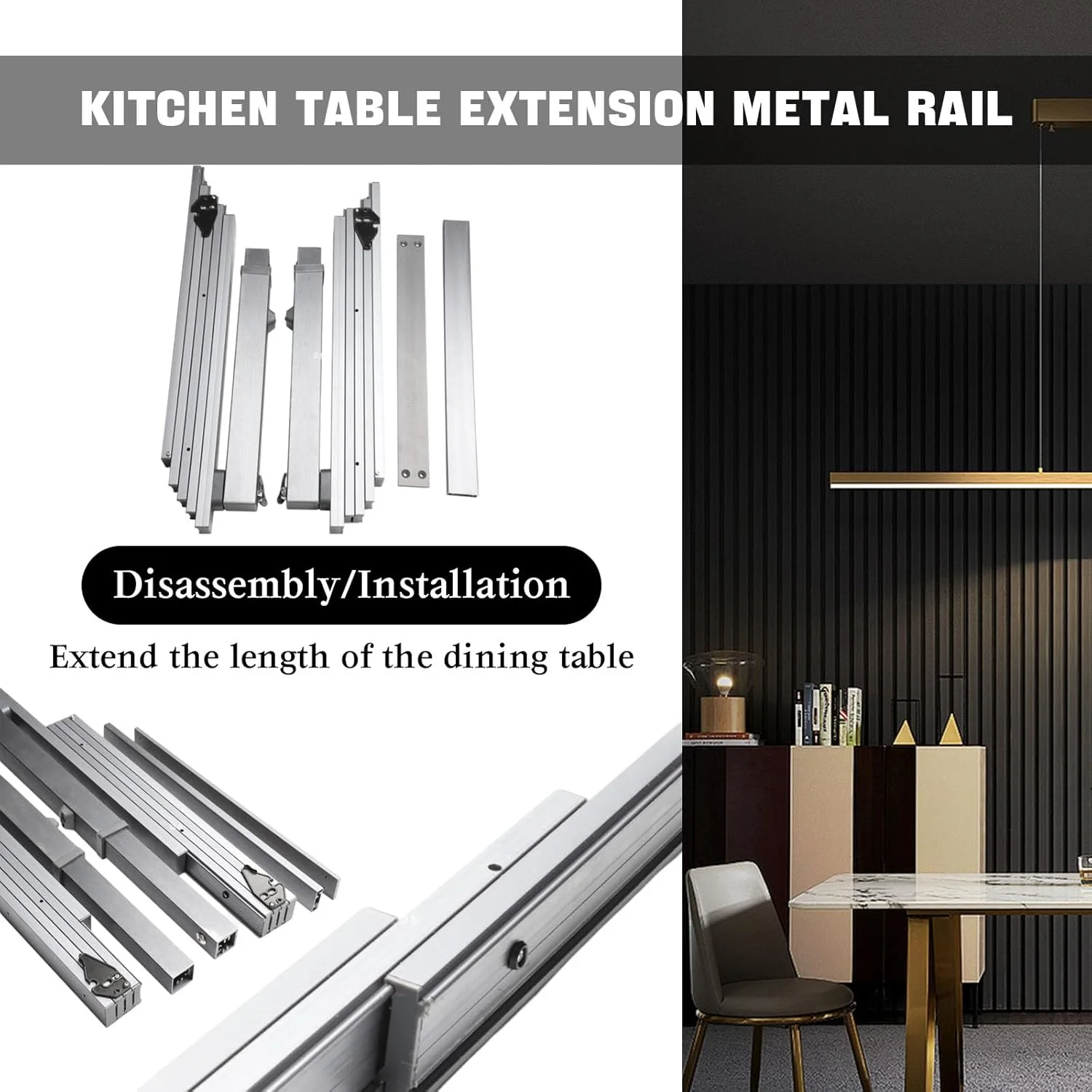 ریل اسلاید میز ناهارخوری جمع شونده مخفی با قابلیت تحمل 80 کیلوگرم، ریل اسلاید میز با قابلیت باز شدن کامل برای میزهای مخفی، میز تحریر و کانتر آشپزخانه، 450 میلی متر، 800 میلی متر