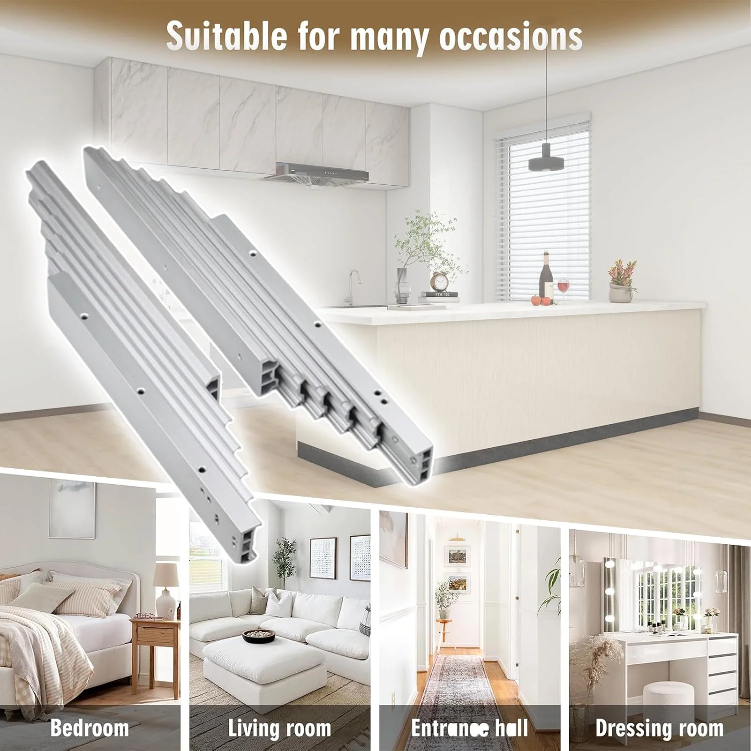 ریل کشویی میز با قابلیت باز شدن کامل، ریل های آلومینیومی کشو، صفحه میز ناهار خوری با چرخ های بی صدا، ریل های کشویی مخفی با مکانیزم بسته شدن نرم برای میز آشپزخانه، 1270 میلی متر