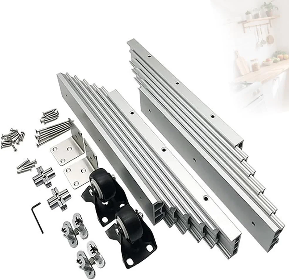 ریل تلسکوپی میز با حرکت روان و چرخ‌های بی‌صدا، جنس آلومینیوم Eveler، لولای ریل راهنمای کابینت تلسکوپی برای میز و کانتر آشپزخانه