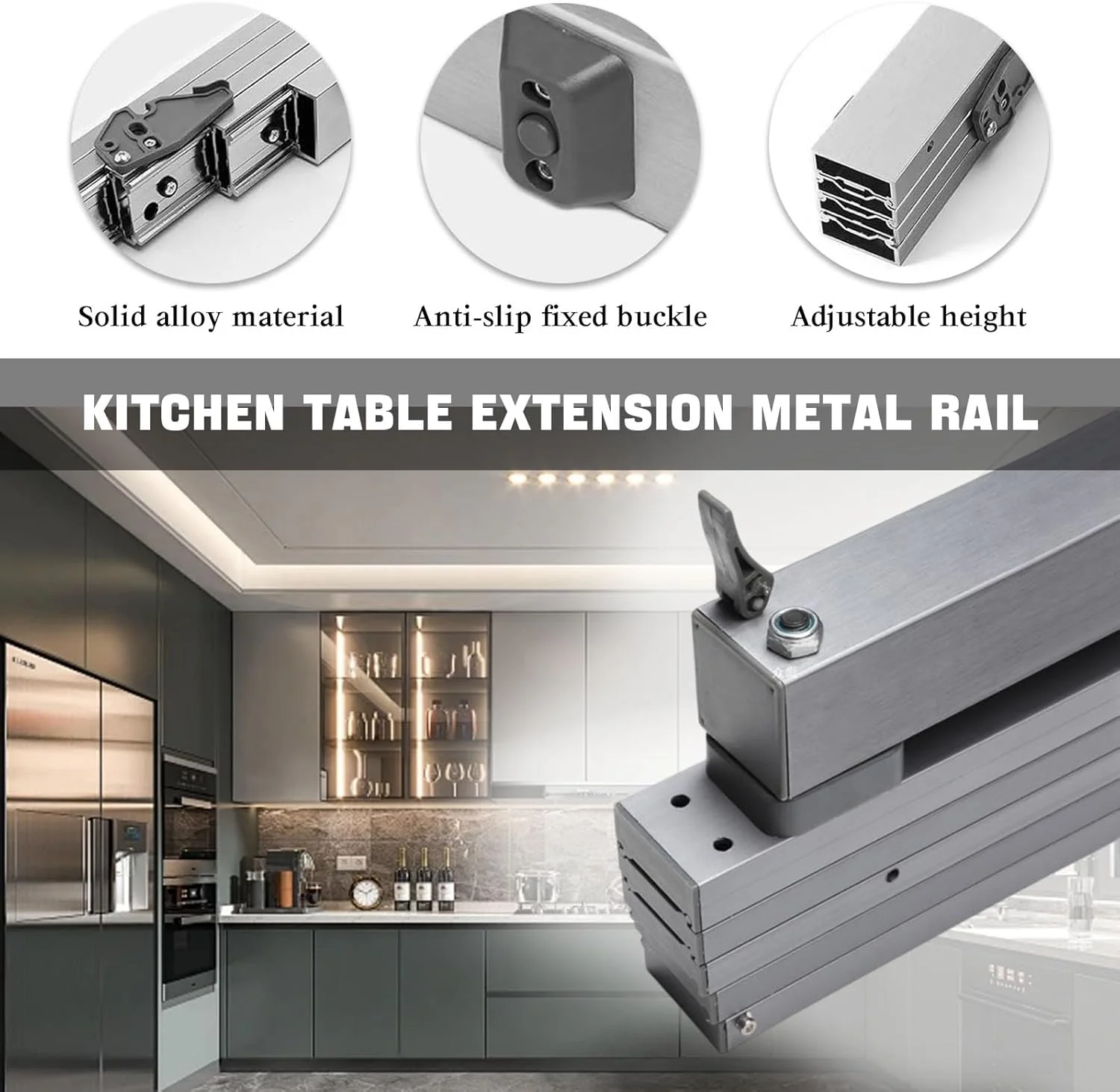 ریل اسلاید میز ناهارخوری جمع شونده مخفی با قابلیت تحمل 80 کیلوگرم، ریل اسلاید میز با قابلیت باز شدن کامل برای میزهای مخفی، میز تحریر و کانتر آشپزخانه، 450 میلی متر، 800 میلی متر