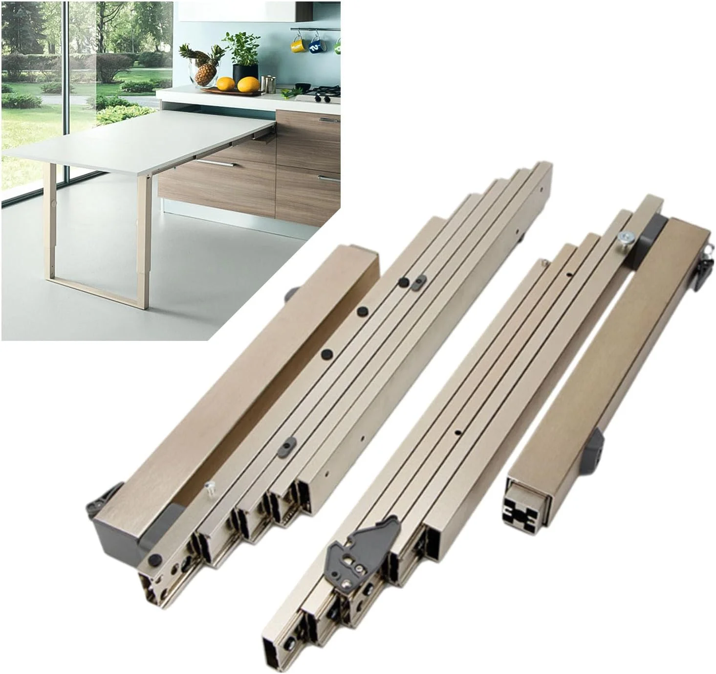 ریل های کشویی کابینت فلزی سنگین، ریل میز با قابلیت باز شدن کامل، حداکثر تحمل وزن 80 کیلوگرم، ریل فلزی افزایش طول میز برای میز آشپزخانه، 550 میلی متر، 600 میلی متر