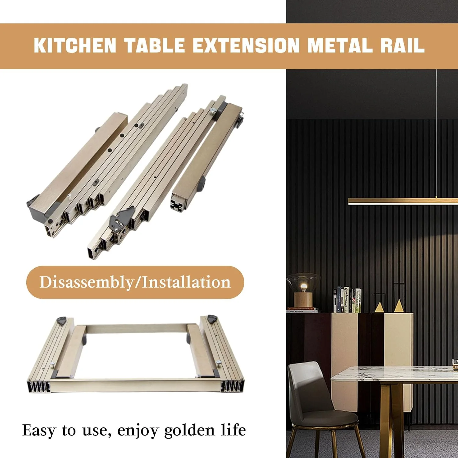 ریل های کشویی کابینت فلزی سنگین، ریل میز با قابلیت باز شدن کامل، حداکثر تحمل وزن 80 کیلوگرم، ریل فلزی افزایش طول میز برای میز آشپزخانه، 550 میلی متر، 600 میلی متر