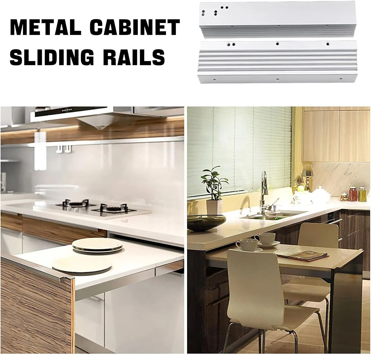 ریل تلسکوپی میز با بازشوندگی کامل 127 سانتی‌متری، ریل‌های لغزنده سنگین، ریل کشو آلومینیومی با چرخ‌های بی‌صدا برای میز، پیشخوان آشپزخانه، 1450 میلی‌متر