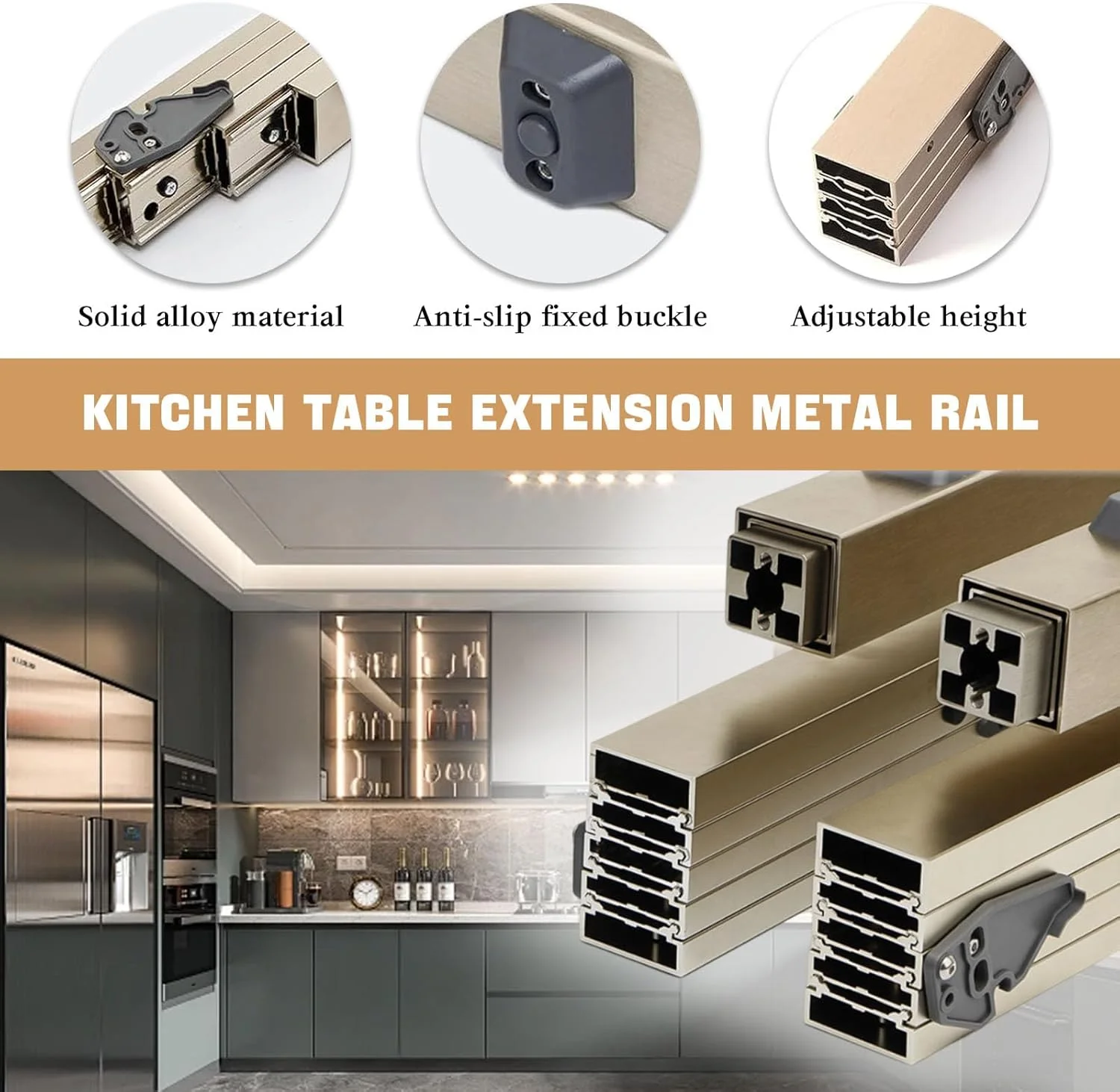 ریل های کشویی کابینت فلزی سنگین، ریل میز با قابلیت باز شدن کامل، حداکثر تحمل وزن 80 کیلوگرم، ریل فلزی افزایش طول میز برای میز آشپزخانه، 550 میلی متر، 600 میلی متر