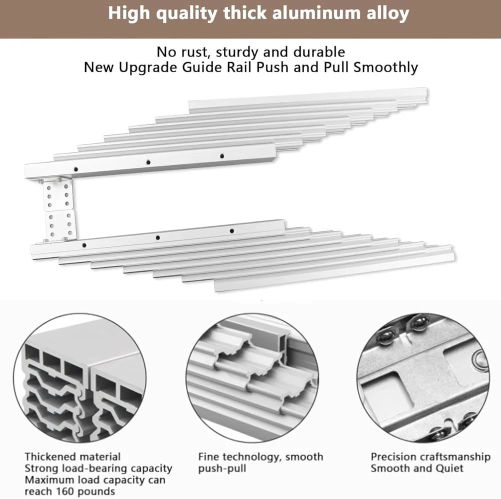 ریل اسلاید میز با قابلیت باز شدن کامل، آلومینیومی، مناسب کشو، ریل میز، اسلاید میله ای چند قسمتی، لوازم جانبی مسیر تاشو برای کانتر پنهان، 1450 میلی متر