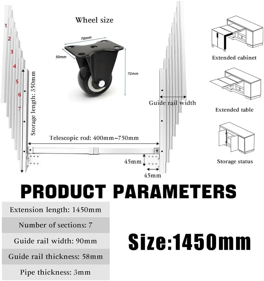ریل تلسکوپی میز با حرکت روان و چرخهای بیصدا، جنس آلومینیوم Eveler، لولای ریل راهنمای کابینت تلسکوپی برای میز و کانتر آشپزخانه ریل تلسکوپی میز با حرکت روان و چرخهای بیصدا، جنس آلومینیوم Eveler، لولای ریل راهنمای کابینت تلسکوپی برای میز و کانتر آشپزخانه