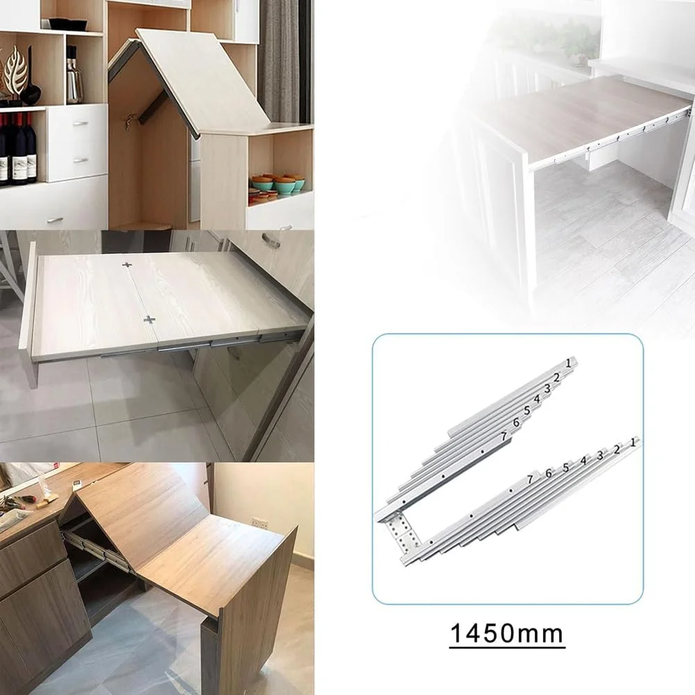 ریل تلسکوپی میز با حرکت روان و چرخهای بیصدا، جنس آلومینیوم Eveler، لولای ریل راهنمای کابینت تلسکوپی برای میز و کانتر آشپزخانه ریل تلسکوپی میز با حرکت روان و چرخهای بیصدا، جنس آلومینیوم Eveler، لولای ریل راهنمای کابینت تلسکوپی برای میز و کانتر آشپزخانه