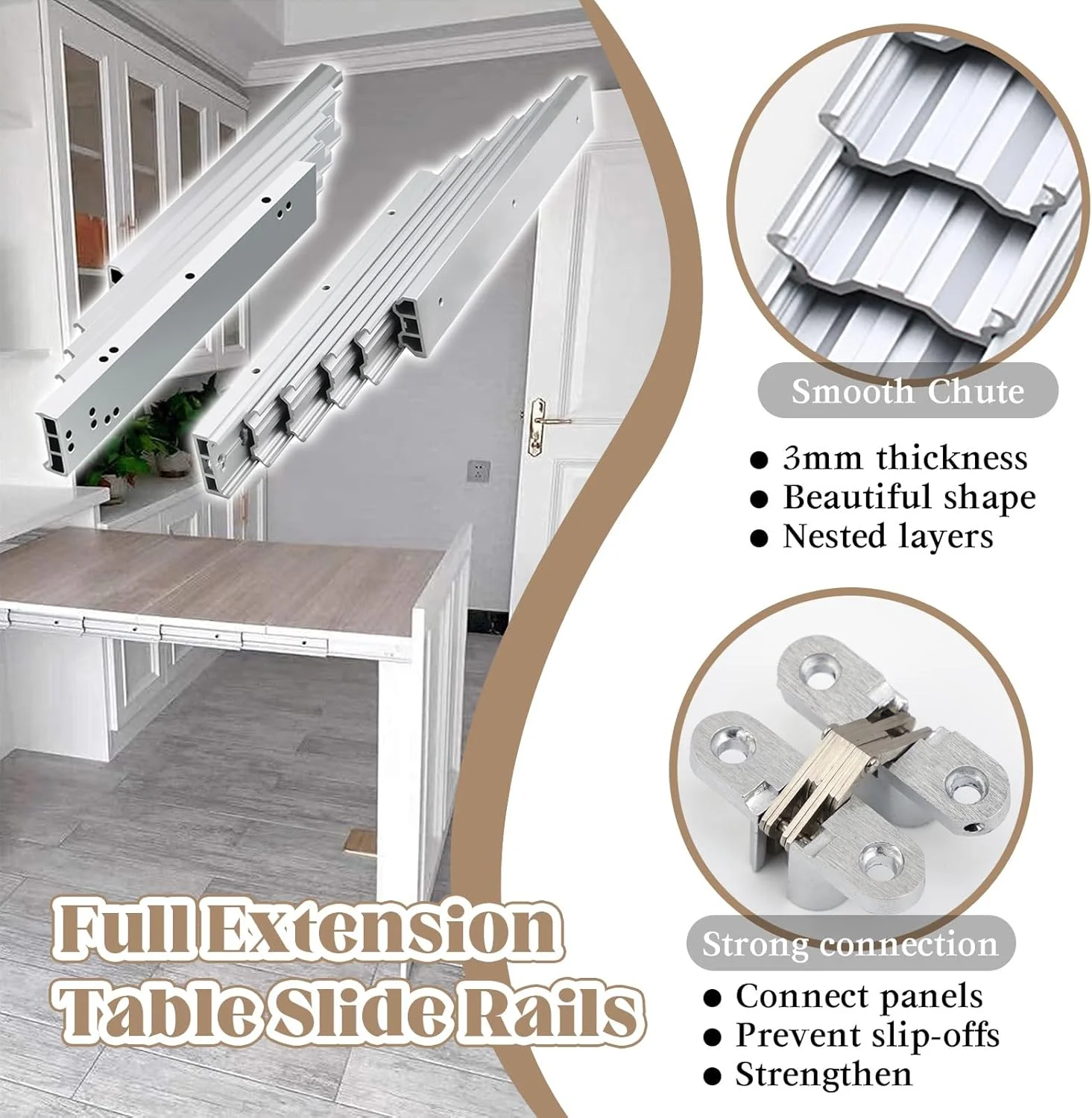 ریل کشویی میز سنگین، ریل فلزی کشویی کابینت با قابلیت باز شدن کامل برای کشوهای مبلمان آشپزخانه، 1450 میلی متر