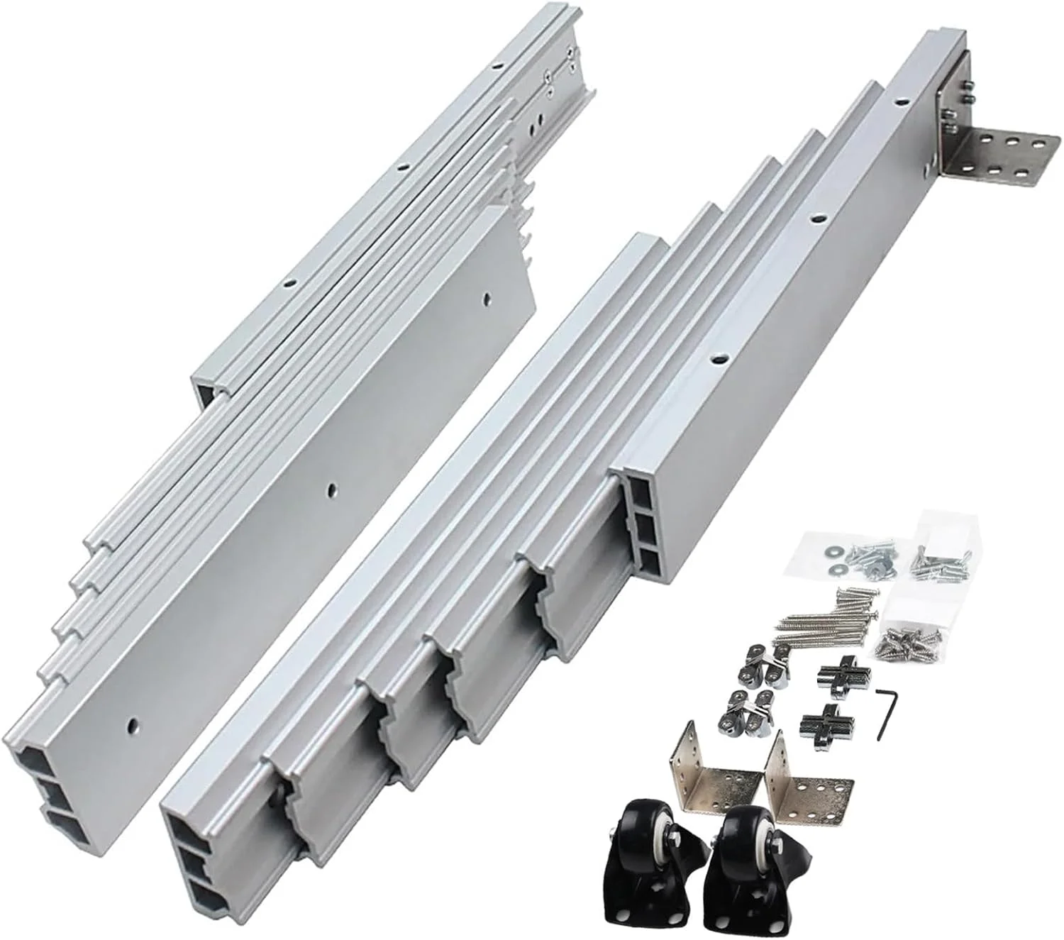 ریل تلسکوپی میز با بازشوندگی کامل، دو سایز ریل کشو مخفی با مکانیزم آرام بند، کابینت تلسکوپی آلومینیومی برای میز آشپزخانه نقره ای، 1270 میلی متر
