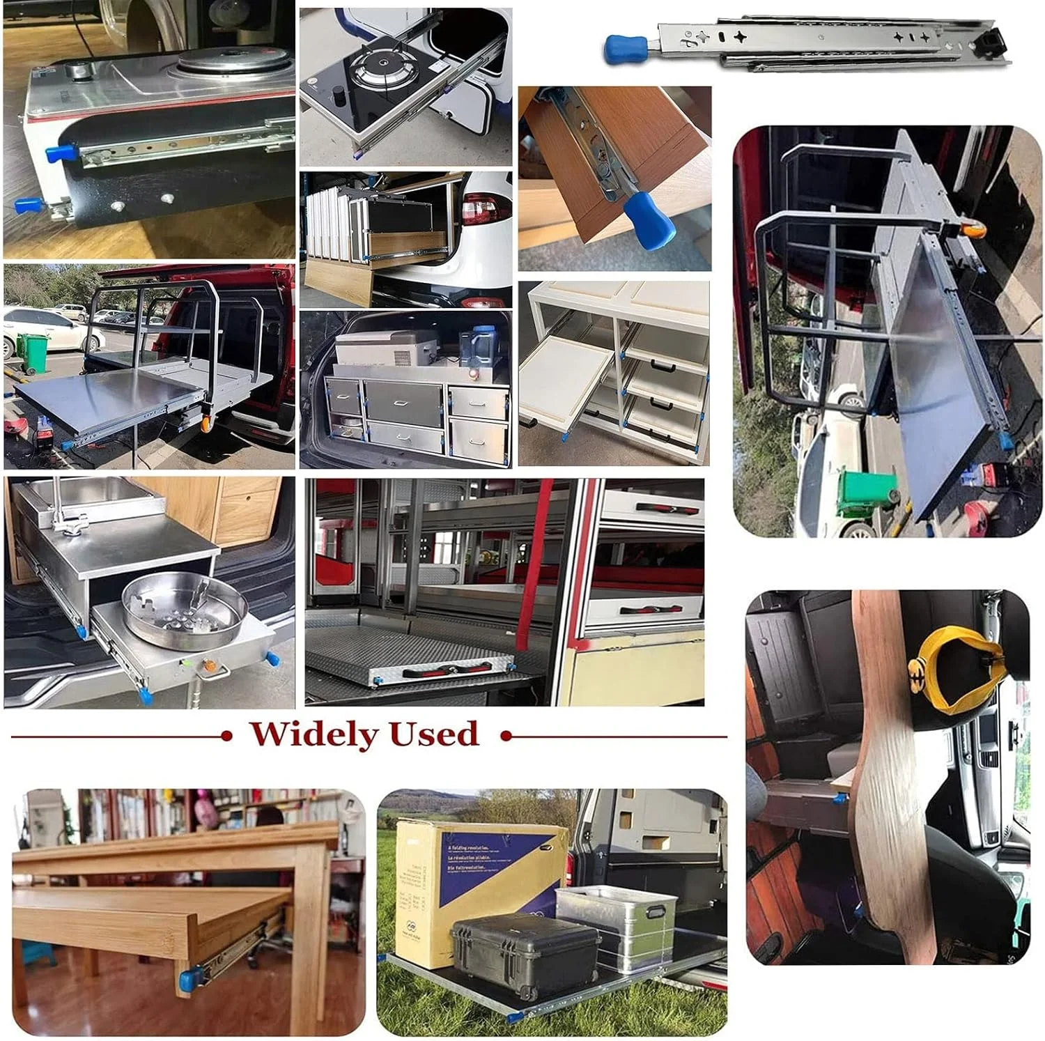 ریل کشویی سنگین - بسته 2 عددی ریل افزایش طول میز با قفل، در اندازه های 55، 80 و 105 سانتی متر، ظرفیت بار 120 کیلوگرم، جداشدنی، نصب آسان، ریل های سه تایی برای کابینت