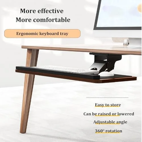 سینی کیبورد و قفسه ماوس قابل تنظیم - کشوی چرخشی کشویی زیر میزی برای دفتر و خانه مشکی 75x24 سانتی متر - صرفه جویی در فضای ارگونومیک