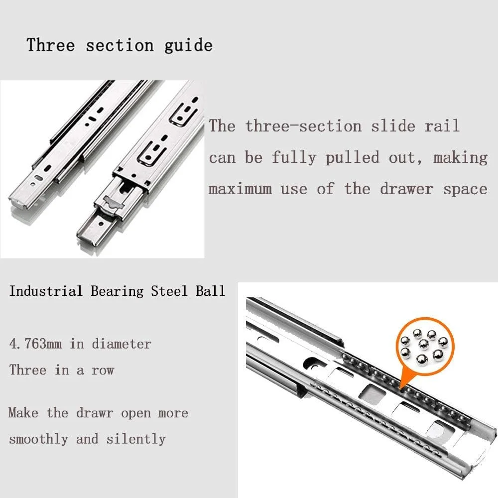 ریل کشو فشاری سنگین تمام بازشو بلبرینگی استیل ضد زنگ نصب جانبی 1000 میلی متر (40 اینچ) برای عملکرد روان