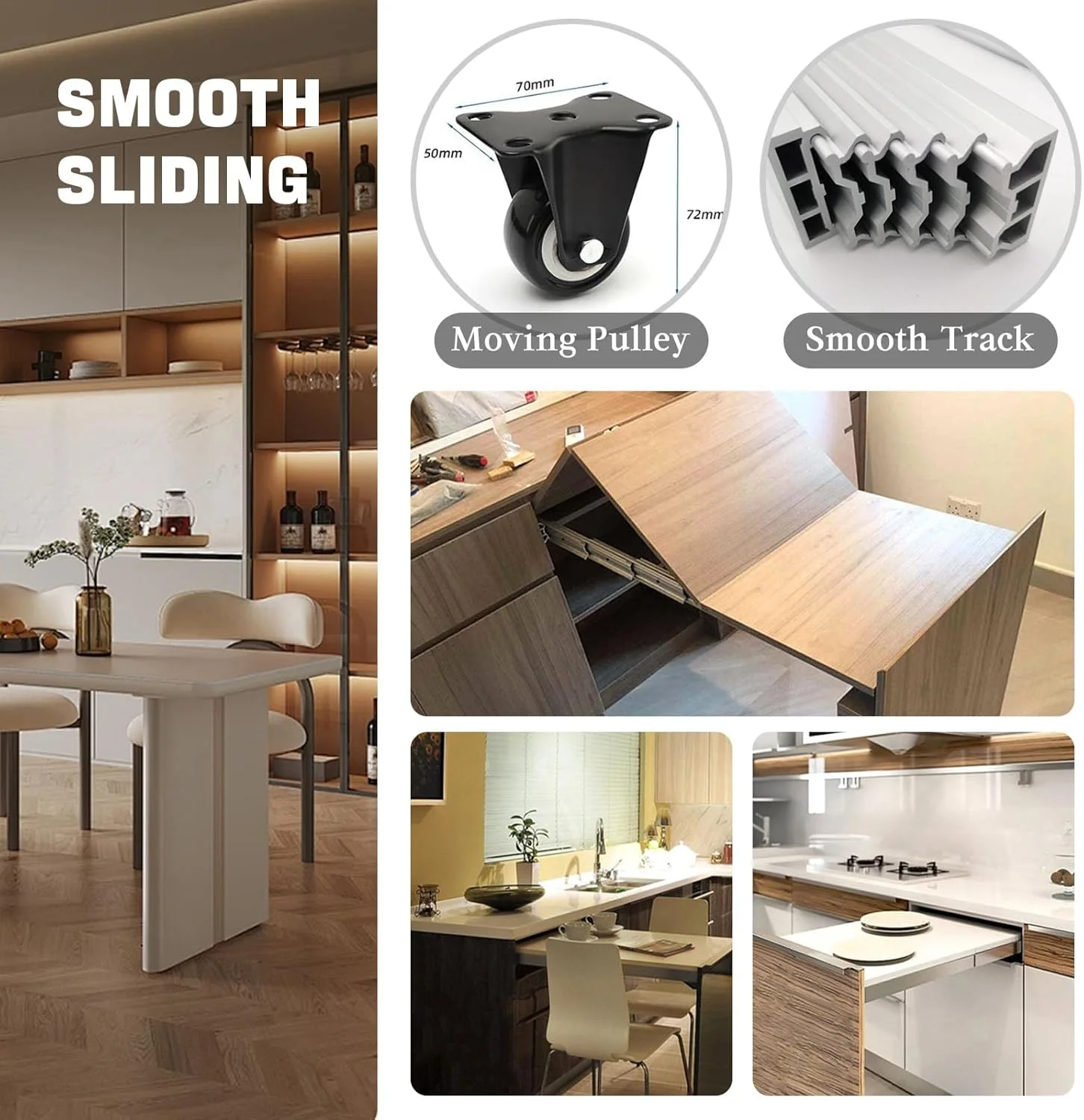 ریل های کشویی فلزی سنگین کابینت با قابلیت باز شدن کامل برای میزهای مخفی، میز کار، پیشخوان آشپزخانه، ریل های فلزی راهنما، 1270 میلی متر