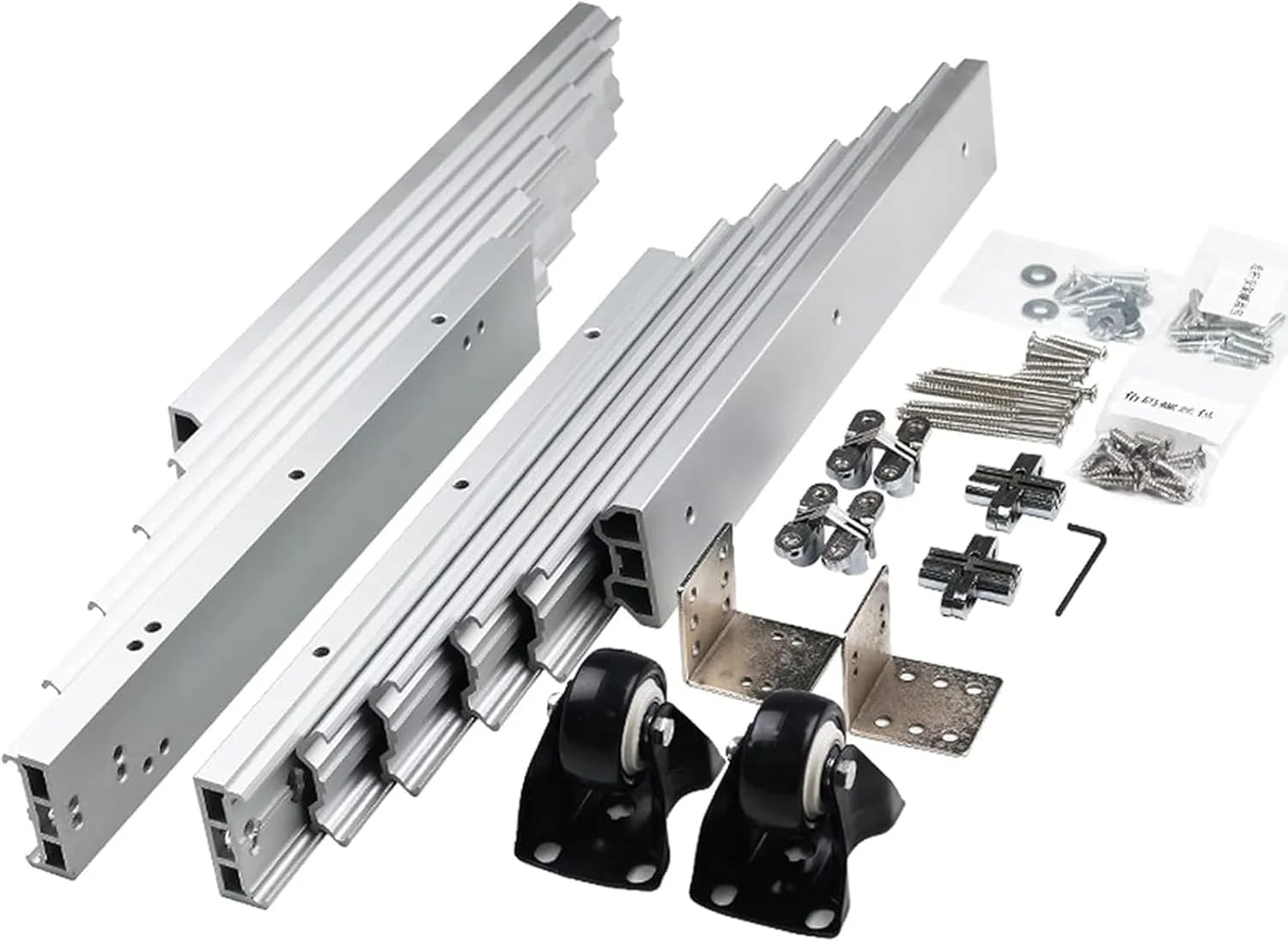 ریل تلسکوپی میز با قابلیت باز شدن کامل، 3 سایز ریل کشویی آلومینیومی، لولای ریل راهنمای میز کابینت با چرخ‌های بی‌صدا، سخت افزار ریل کشویی متصل به میز، نقره‌ای، 1270 میلی‌متر