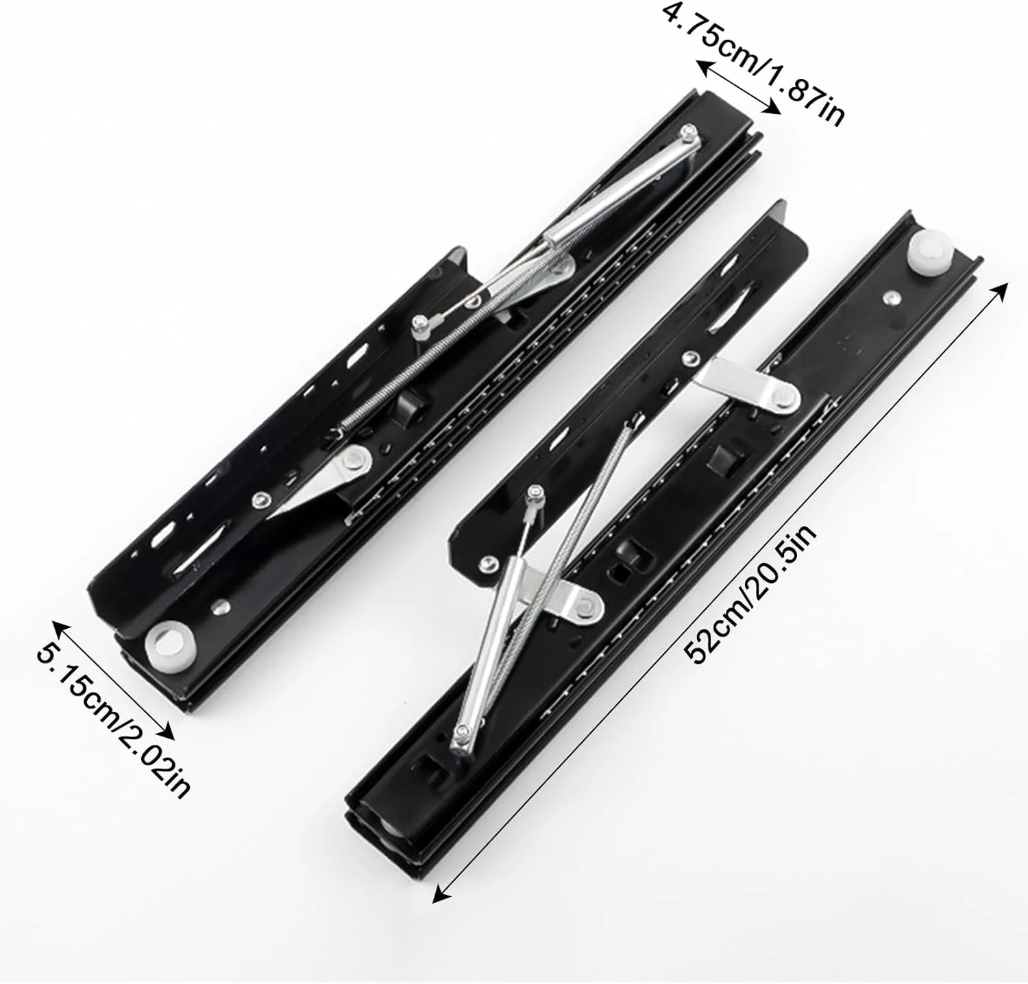 ریل کشو میز بالابر مخفی سنگین - نصب جانبی فولاد مشکی با مکانیزم آرام بند و 52 سانتی متر طول برای عملکرد روان و دوام بیشتر