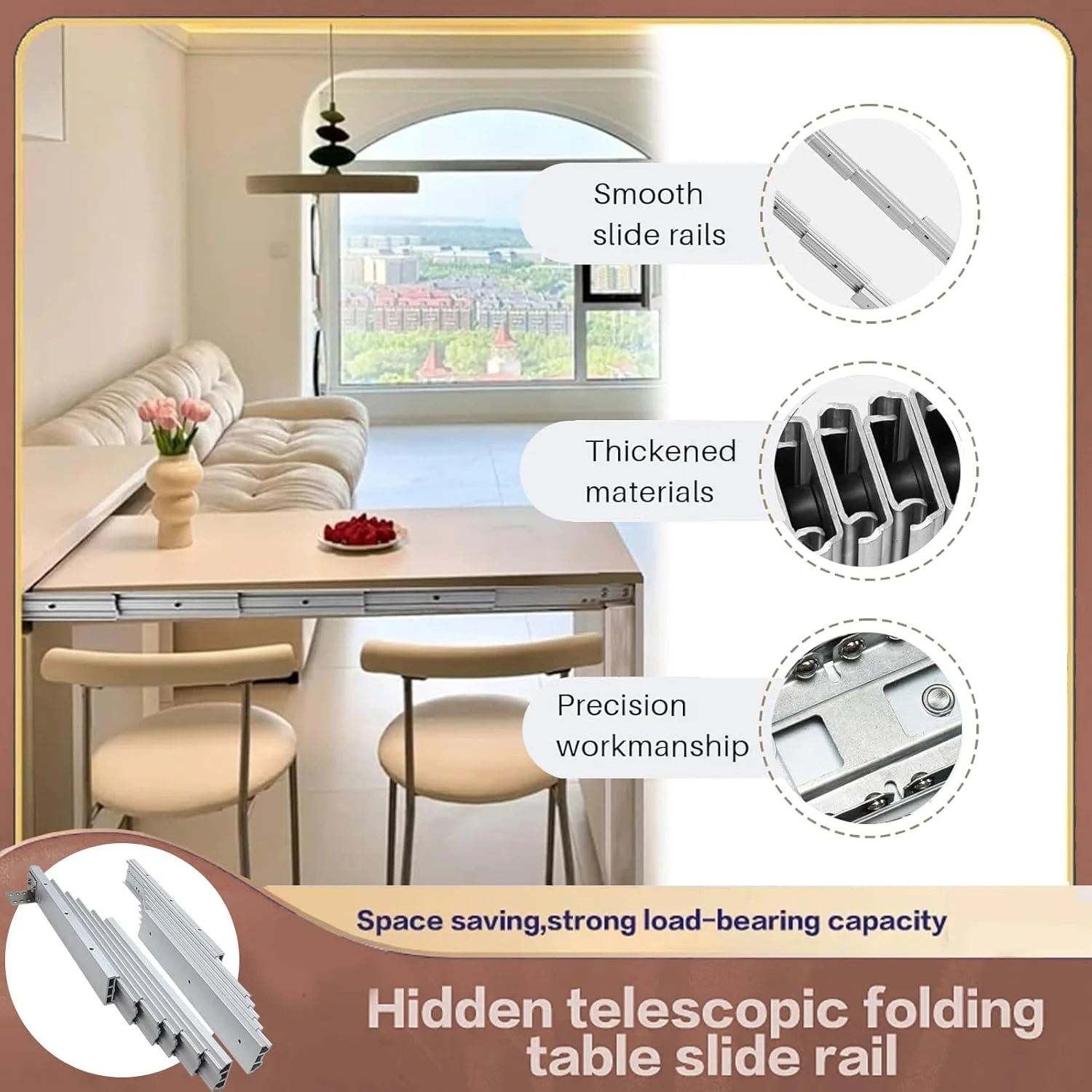 ریل میز تاشو کاملاً بازشو، ریل کابینت فلزی سنگین برای میز مخفی، ریل میز تاشو با چند بخش، لوازم DIY، 1270 میلی متر