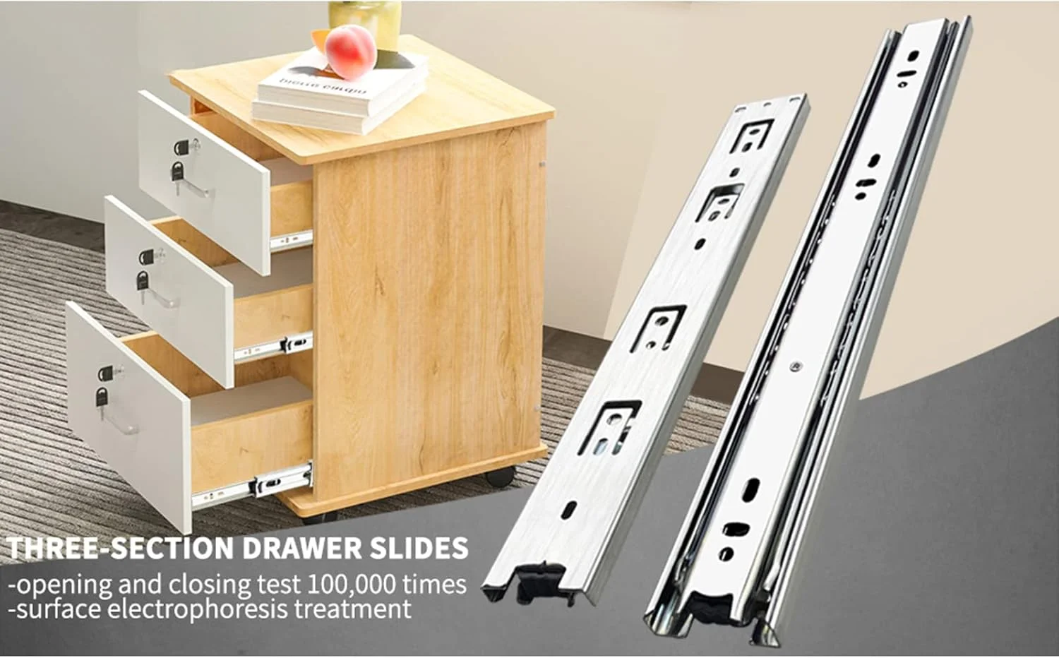 ریل کشویی کشو توپ فولادی بی صدا ریل کشویی میز قهوه ریل کشویی ضخیم شده کنار تخت کابینت کشویی کامل، 350 میلی متر