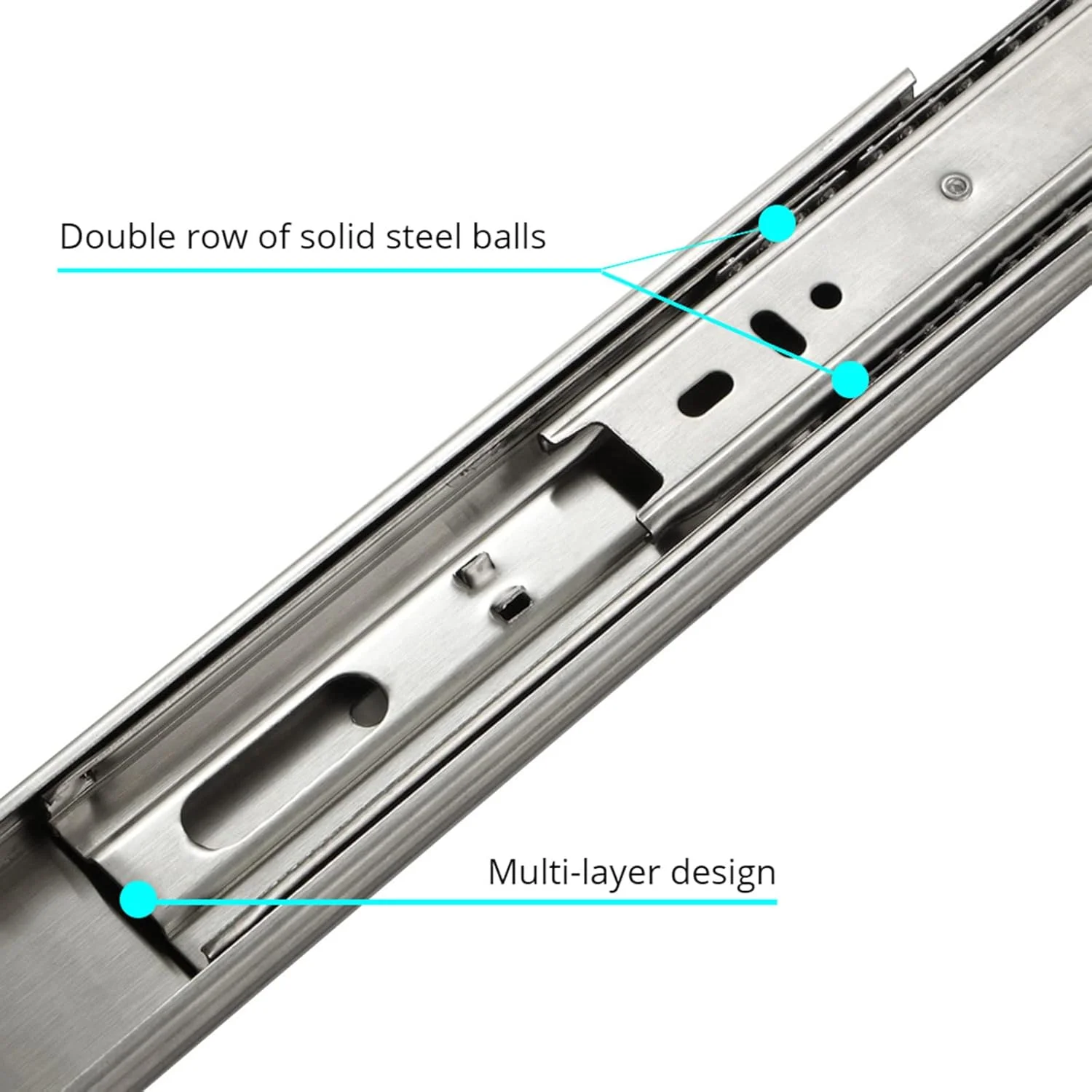 ریل کشویی برگشتی استیل ضد زنگ با بافر میرایی، ریل سه قسمتی، براکت کیبورد، ریل آشپزخانه نصب شده در کنار کابینت، 40 سانتی متر