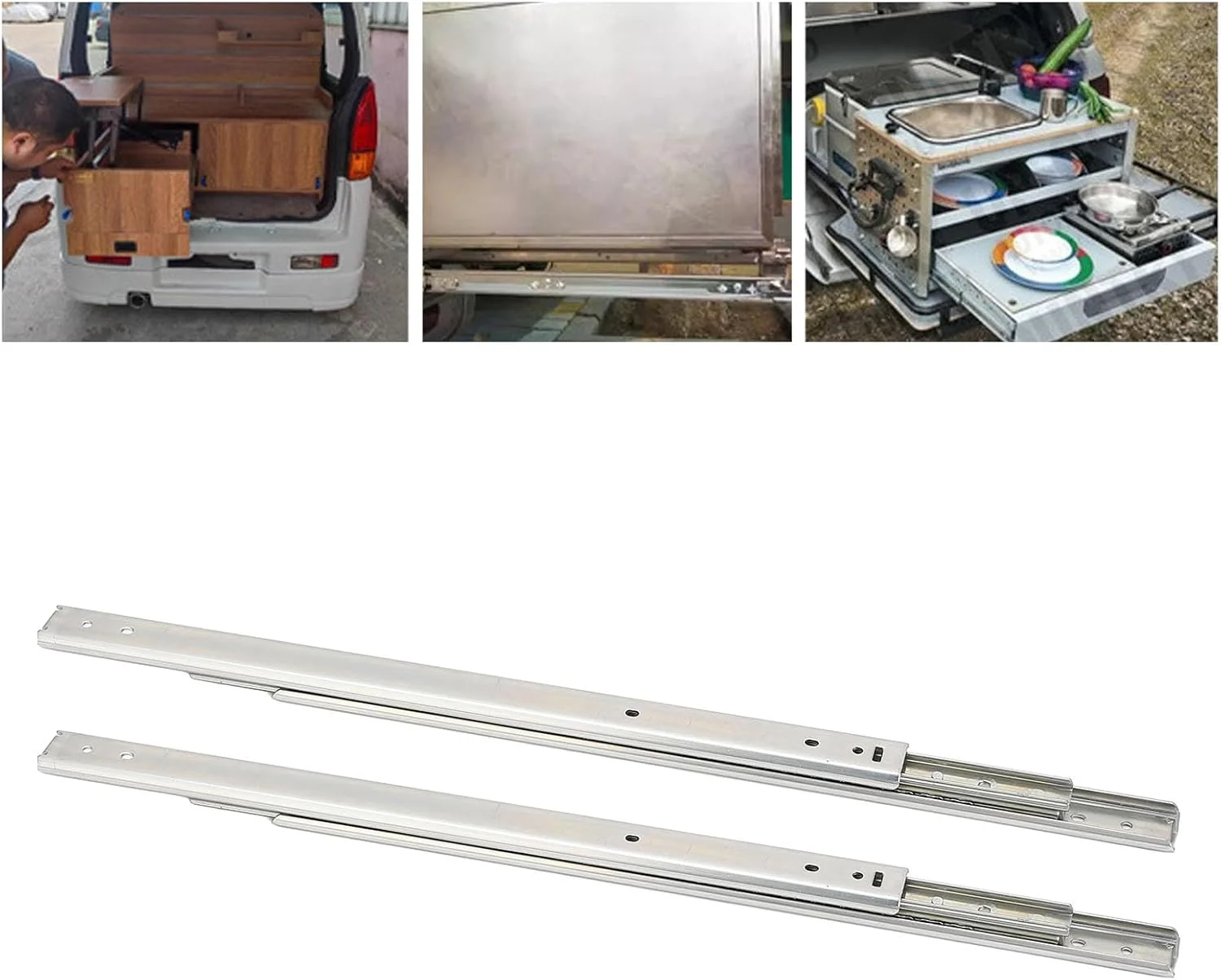 دو عدد ریل کشو 200 میلی متری، عرض 27 میلی متر، سه تایی، فول اکستنشن، فولاد نورد سرد، ریل کشو بلبرینگ دو لایه