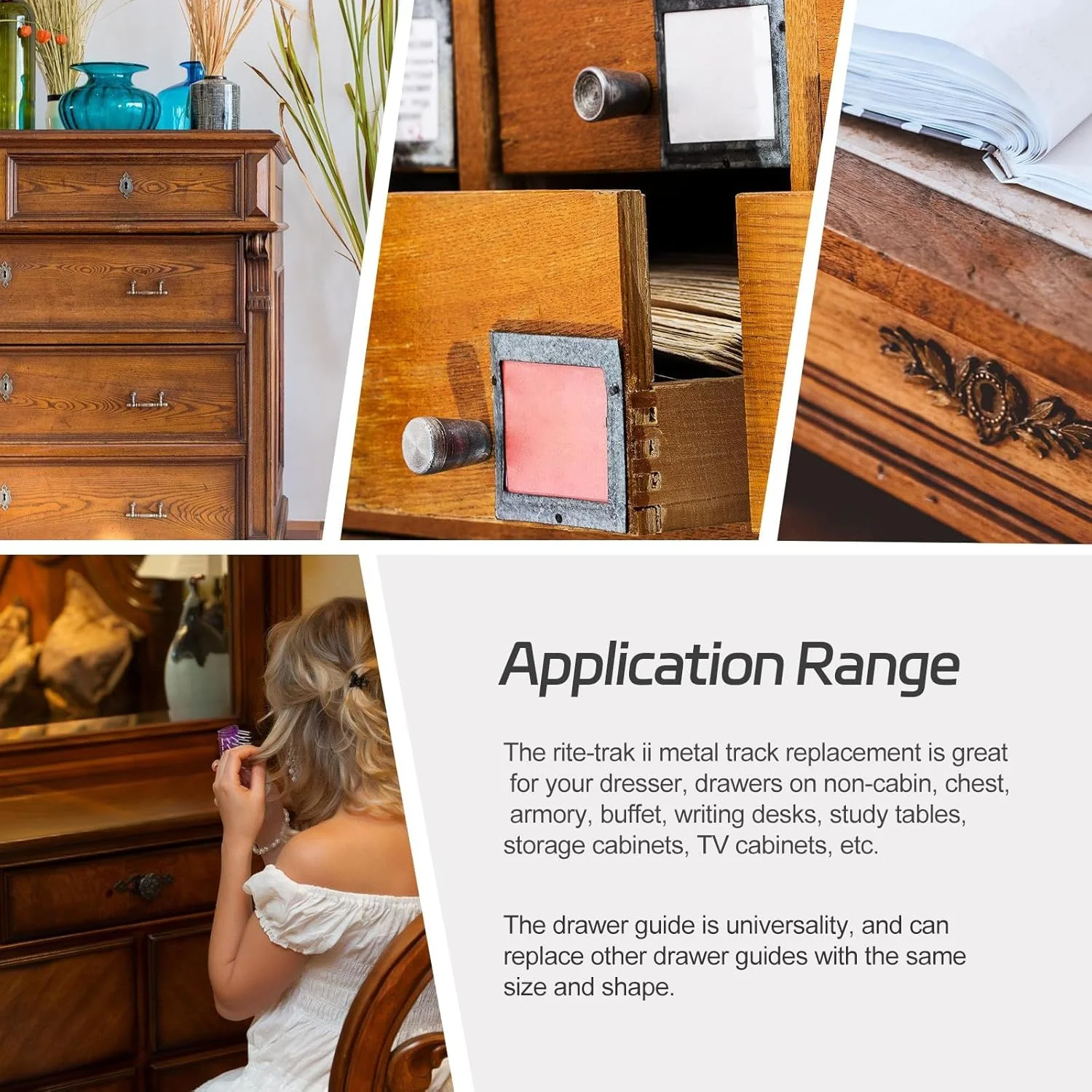 5 ست ریل کشو جایگزین Rite-Trak II، ریل راهنمای کشو جهانی سازگار با مسیر Kenlin 168 برای تعمیر مبلمان کمد، میز کنار تخت