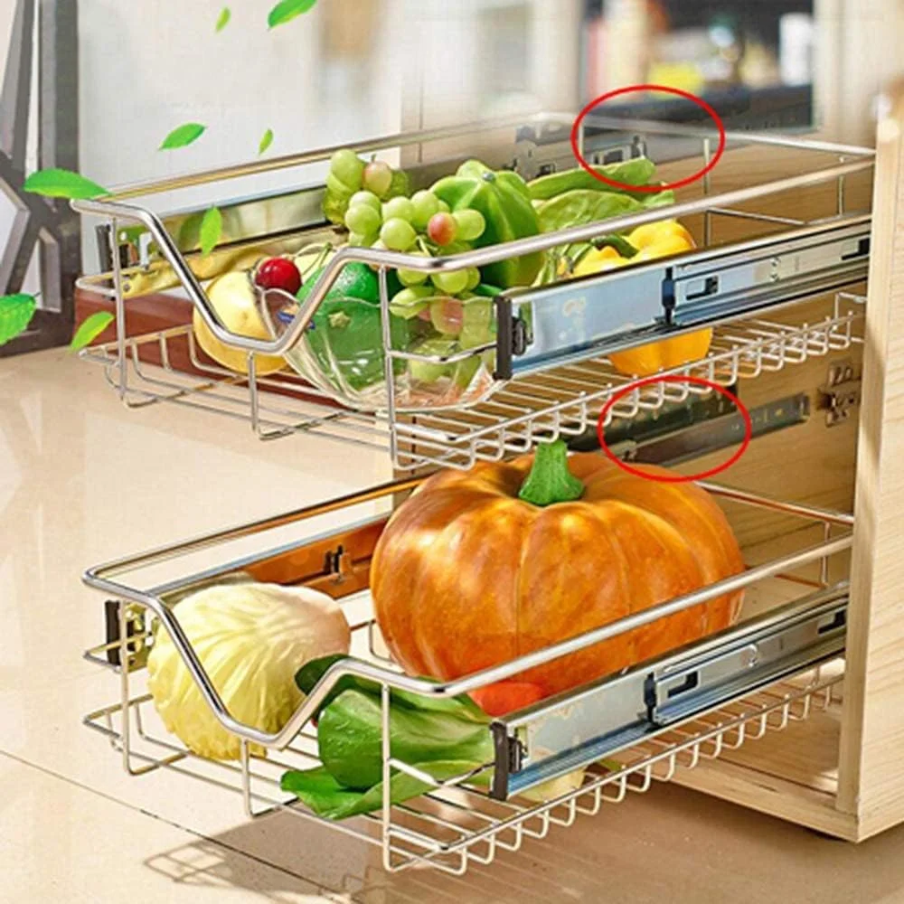 ریل کشویی، ریل کشویی کابینت آشپزخانه، ریل نگهدارنده صفحه کلید بی صدا، با ریل کاملاً بازشو و بافر میرایی، قابل تنظیم، ظرفیت بار 45 کیلوگرم (سایز: 400 میلی متر)