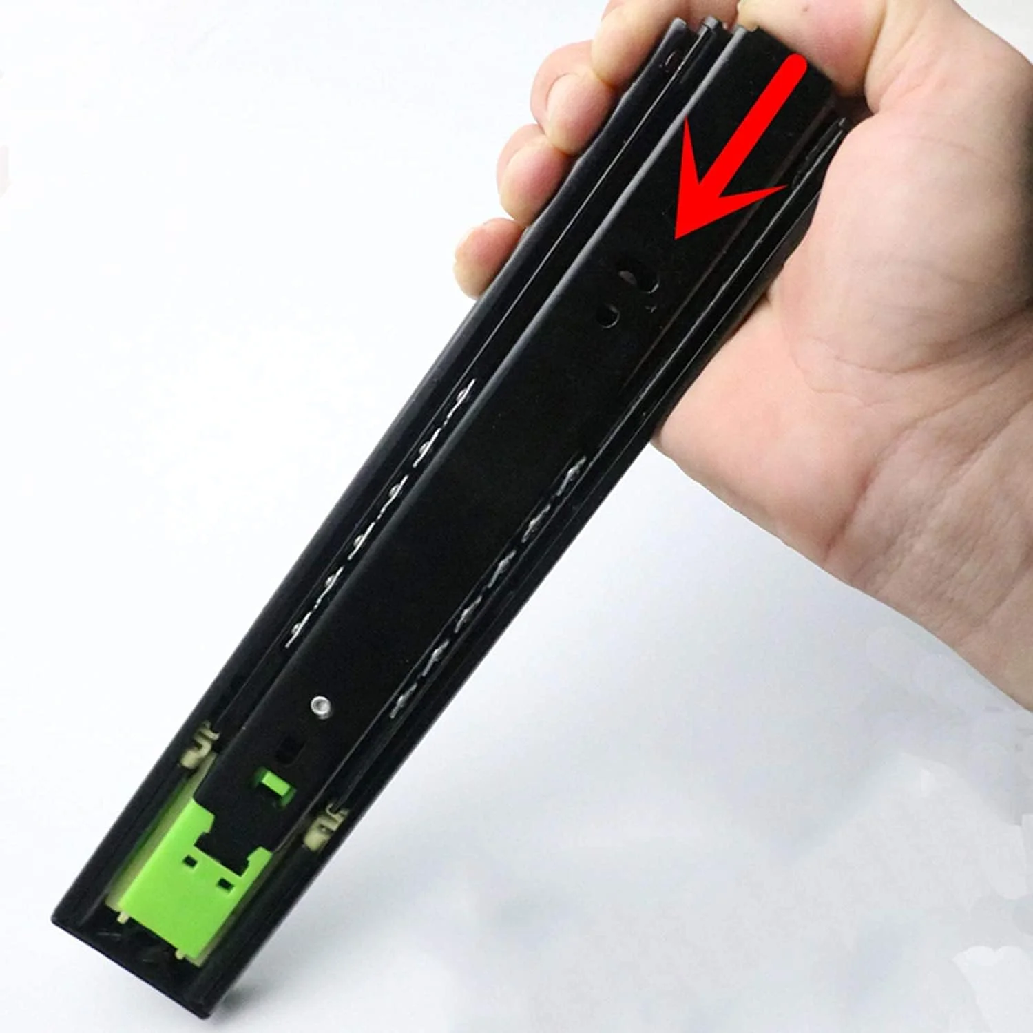 ریل کشو، راهنماهای برگشتی، دستگیره های آزاد، اسلایدهای خود الاستیک، ریل لمسی الاستیک نصب شده در کنار، مسیر توپ فولادی، ظرفیت بار 45 کیلوگرم (اندازه: 350mm/14in)