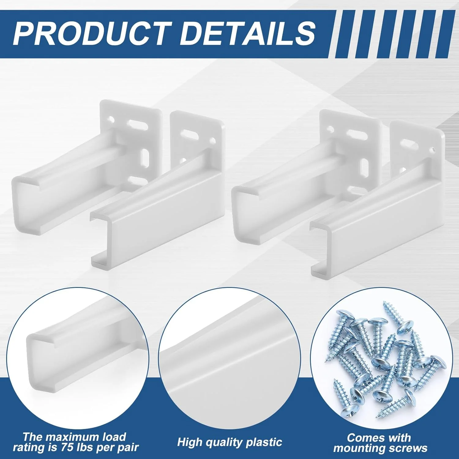 چونفول 2 جفت صفحه پشتی ریل کشو، براکت های نصب، صفحه پشتی ریل کشو پلاستیکی بادوام، سوکت های کشویی قفل دار چپ و راست برای تعمیر و تعویض (سفید)