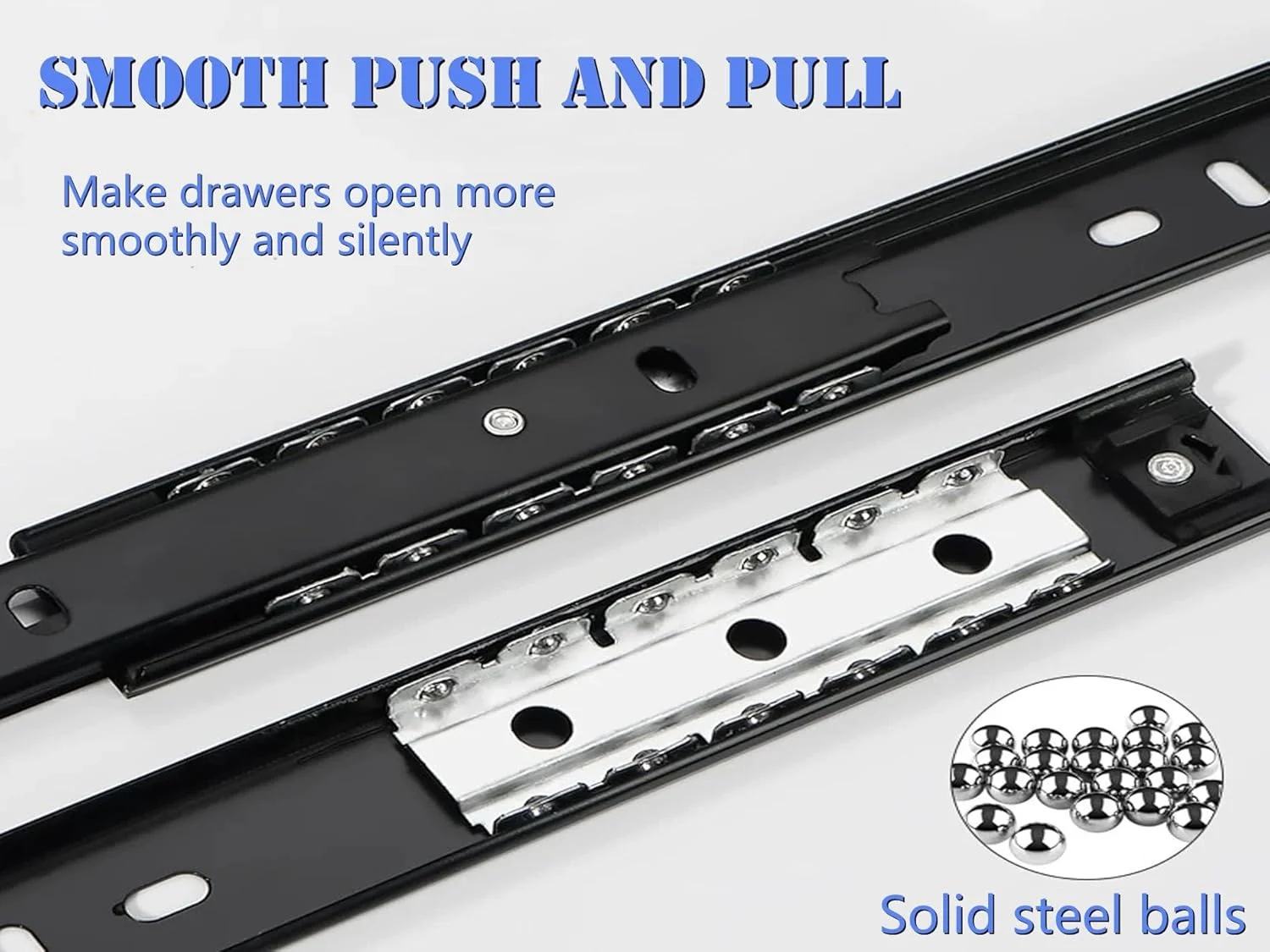 ریل کشو 12 اینچی با مکانیزم آرام بند، بلبرینگ فلزی با خروج کامل، نصب جانبی مناسب برای کشوهای کمد، کابینت پرونده، سطل زباله، کابینت آشپزخانه، ریل مشکی با ظرفیت 45 کیلوگرم (جفت)