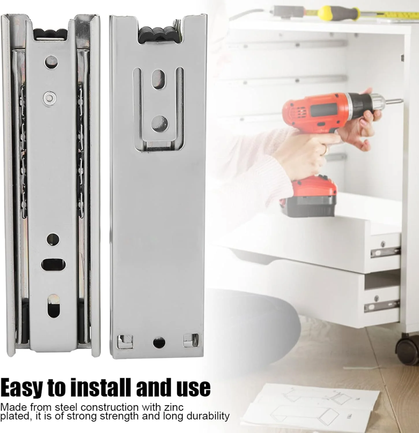 ریل کشویی کوتاه 6 اینچی، 2 عددی، 5 اینچی، راهنمای کشو، ریل کشویی فولادی 13×4×3، 2 عددی، 5 اینچی، راهنمای کشویی کوتاه، سخت افزار کابینت با قابلیت باز شدن کامل