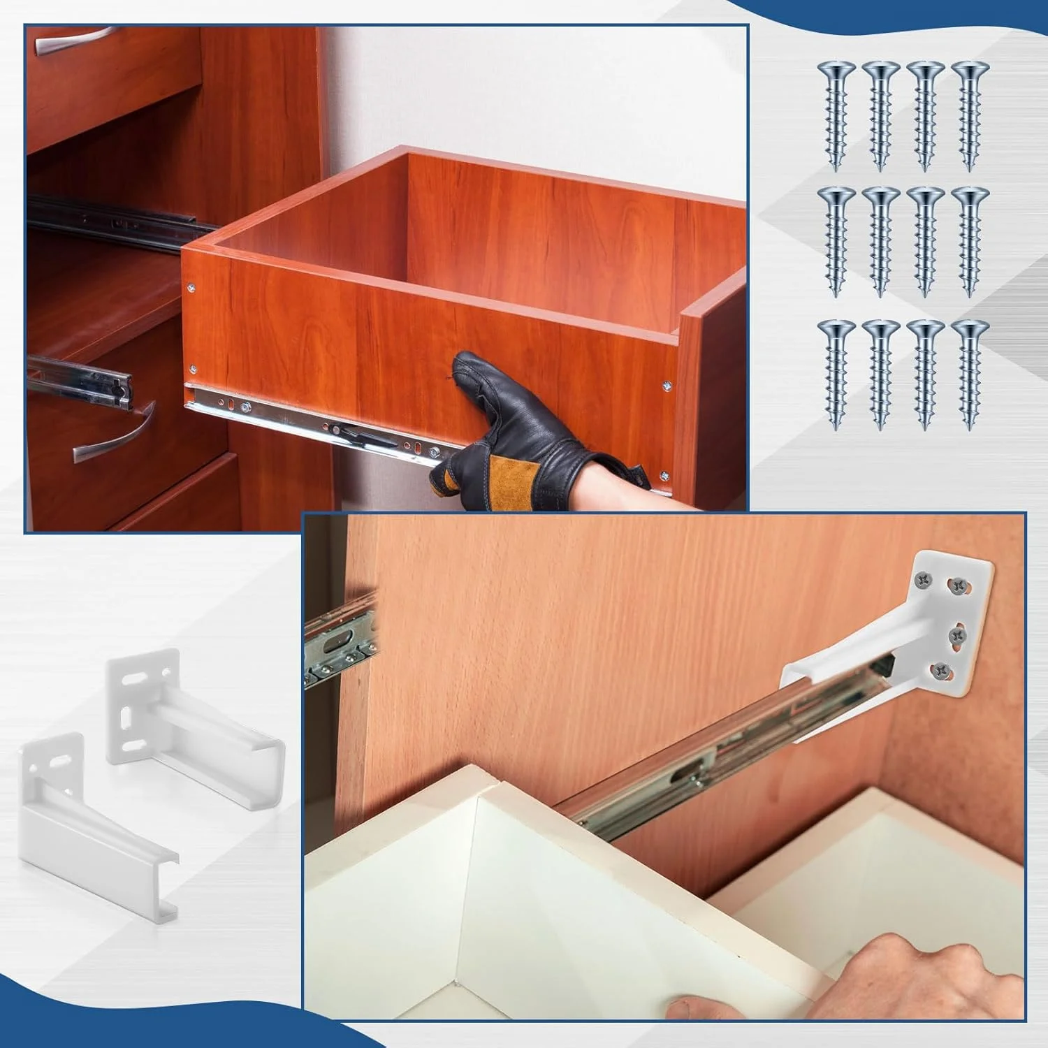 چونفول 2 جفت صفحه پشتی ریل کشو، براکت های نصب، صفحه پشتی ریل کشو پلاستیکی بادوام، سوکت های کشویی قفل دار چپ و راست برای تعمیر و تعویض (سفید)
