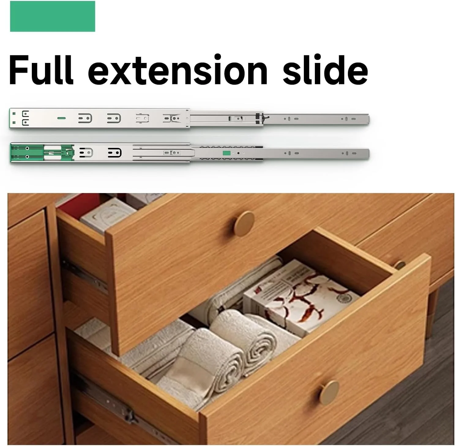 ریل کشو Hitess، 2 جفت، 50 سانتی متر، حرکت نرم و روان، باز شدن کامل، بلبرینگ سنگین، نصب جانبی