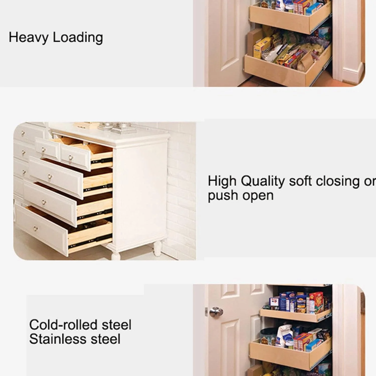 ریل کشویی سه قسمتی استیل ضد زنگ با قابلیت برگشت آرام و روان برای مبلمان، 500 میلی متر