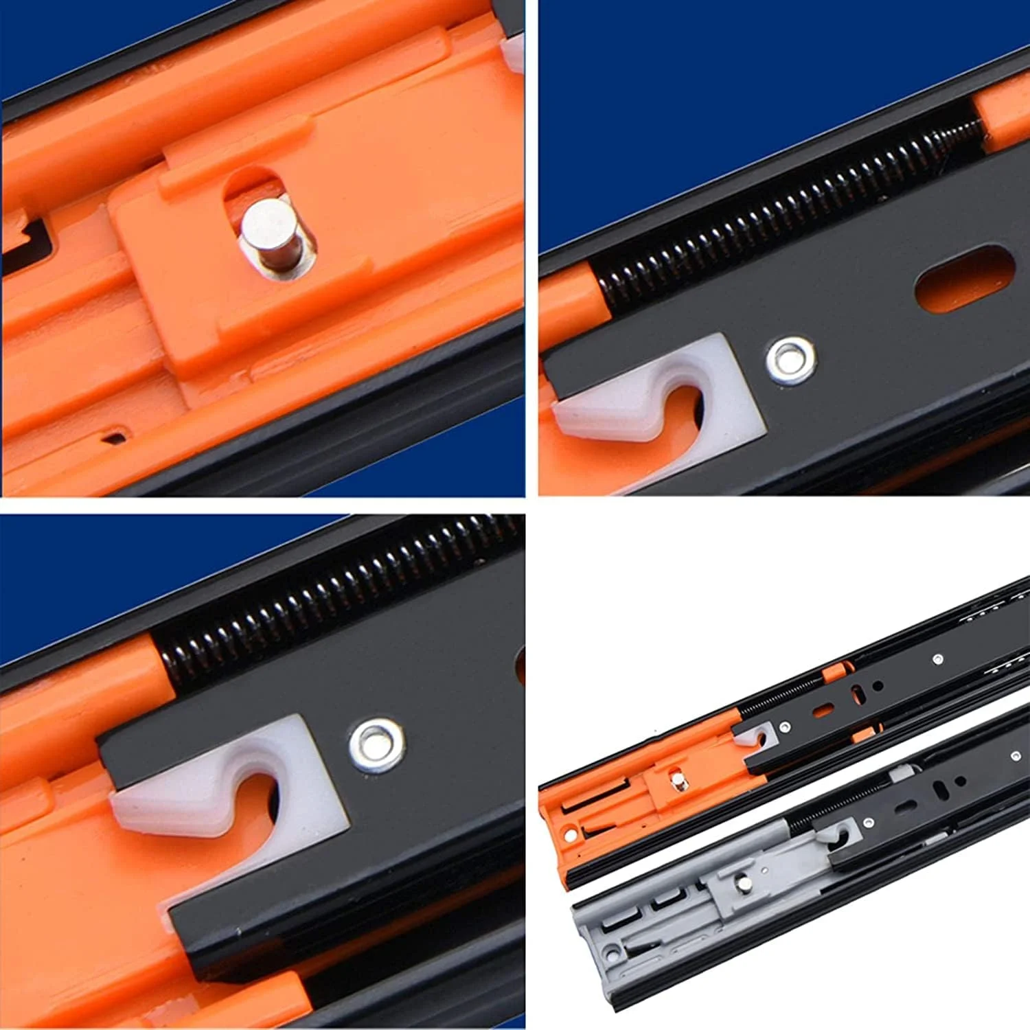 ریل کشو، ریل ضخیم، ریل سه تکه، بلبرینگ با میرایی و بسته شدن نرم، 3 برابر باز شدن کامل، نصب جانبی، تحمل بار 45 کیلوگرم (سایز: 250mm/10in)