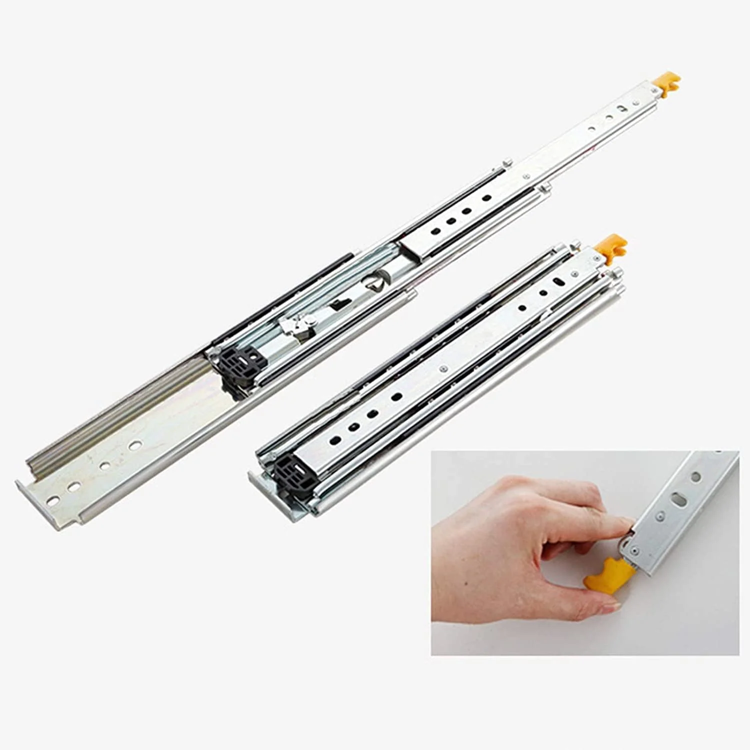 ریل کشویی سنگین، ریل کشو با بلبرینگ قفل‌دار، ریل کشویی خود قفل شونده با قابلیت باز شدن کامل، تحمل بار 220 کیلوگرم، 1 جفت 2 عدد (سایز: 600mm/24in)