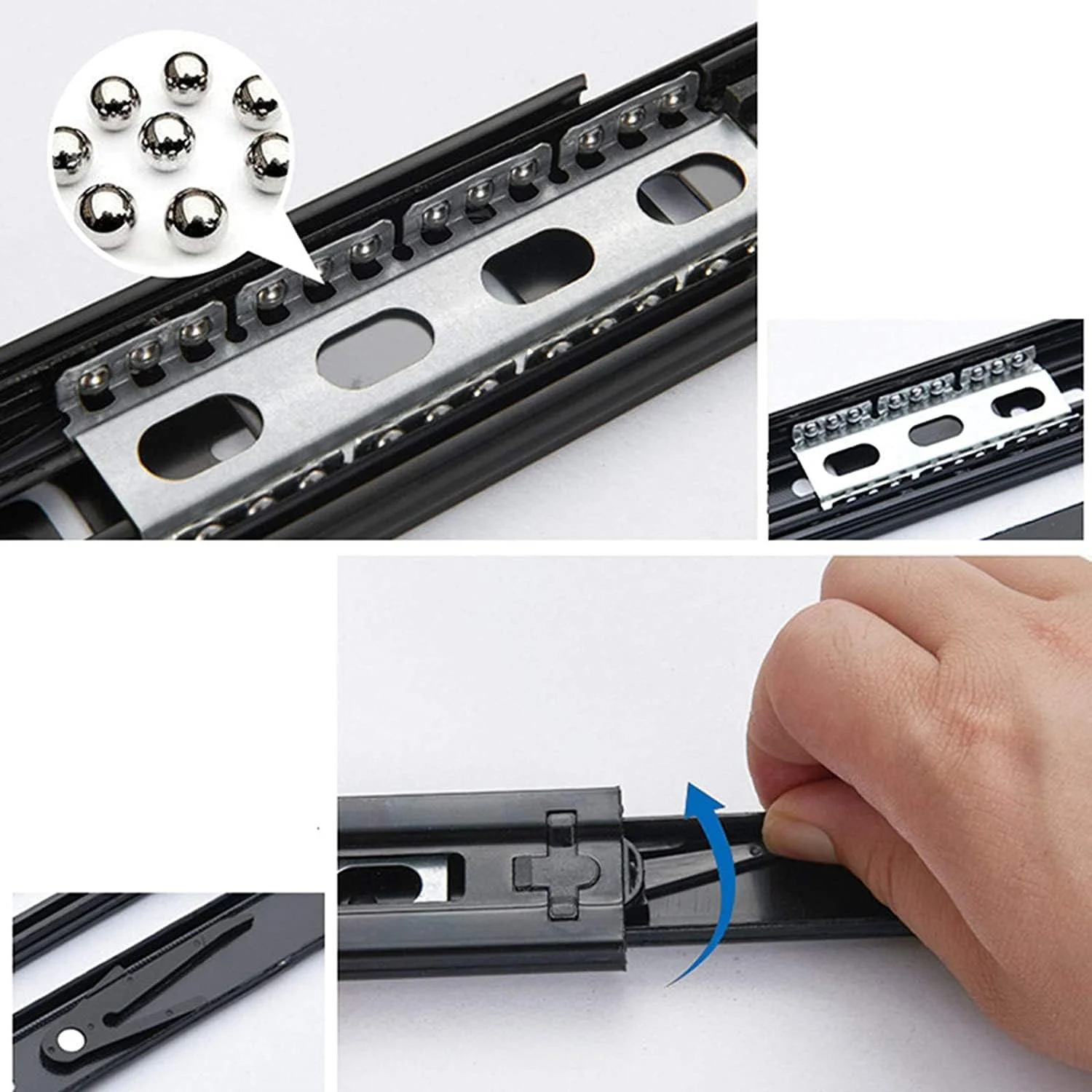 ریل کشو، ریل ضخیم، ریل سه تکه، بلبرینگ با میرایی و بسته شدن نرم، 3 برابر باز شدن کامل، نصب جانبی، تحمل بار 45 کیلوگرم (سایز: 250mm/10in)