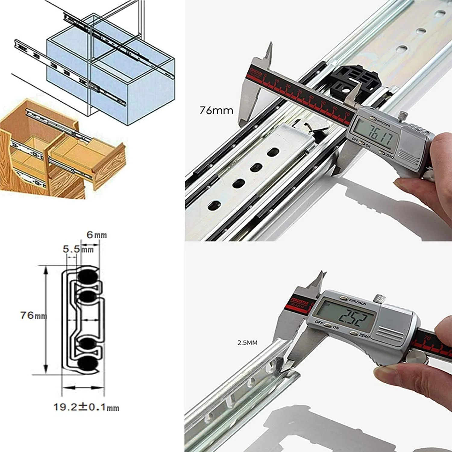 ریل کشویی سنگین، ریل کشو با بلبرینگ قفل‌دار، ریل کشویی خود قفل شونده با قابلیت باز شدن کامل، تحمل بار 220 کیلوگرم، 1 جفت 2 عدد (سایز: 600mm/24in)