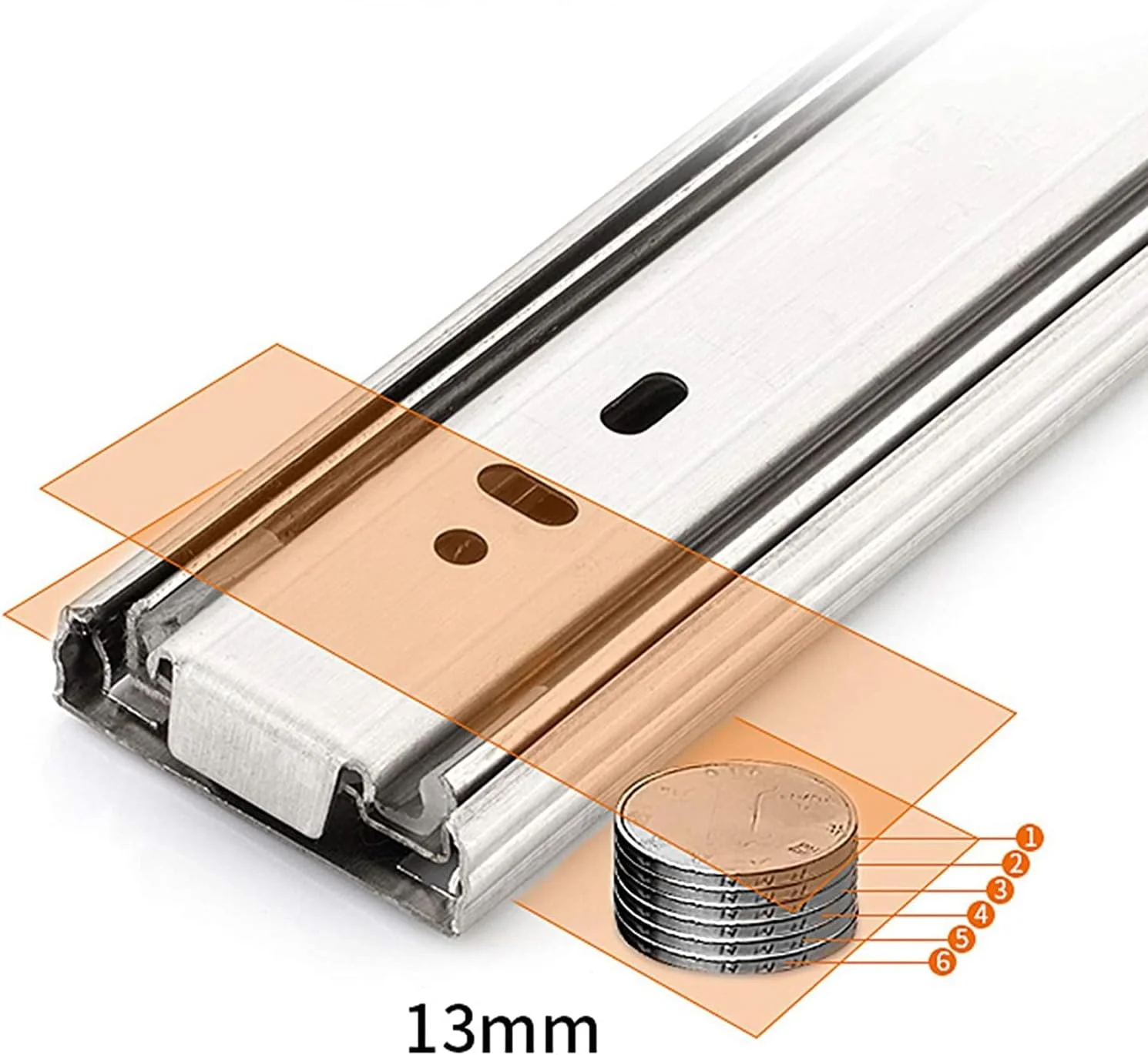 ریل کشو، ریل کشویی سه قسمتی، ریل توپی بی صدای استیل، ریل بافر میرایی دو قسمتی، ریل کشویی فشاری، یک جفت 2 تایی (سایز: 300mm/12 اینچ)