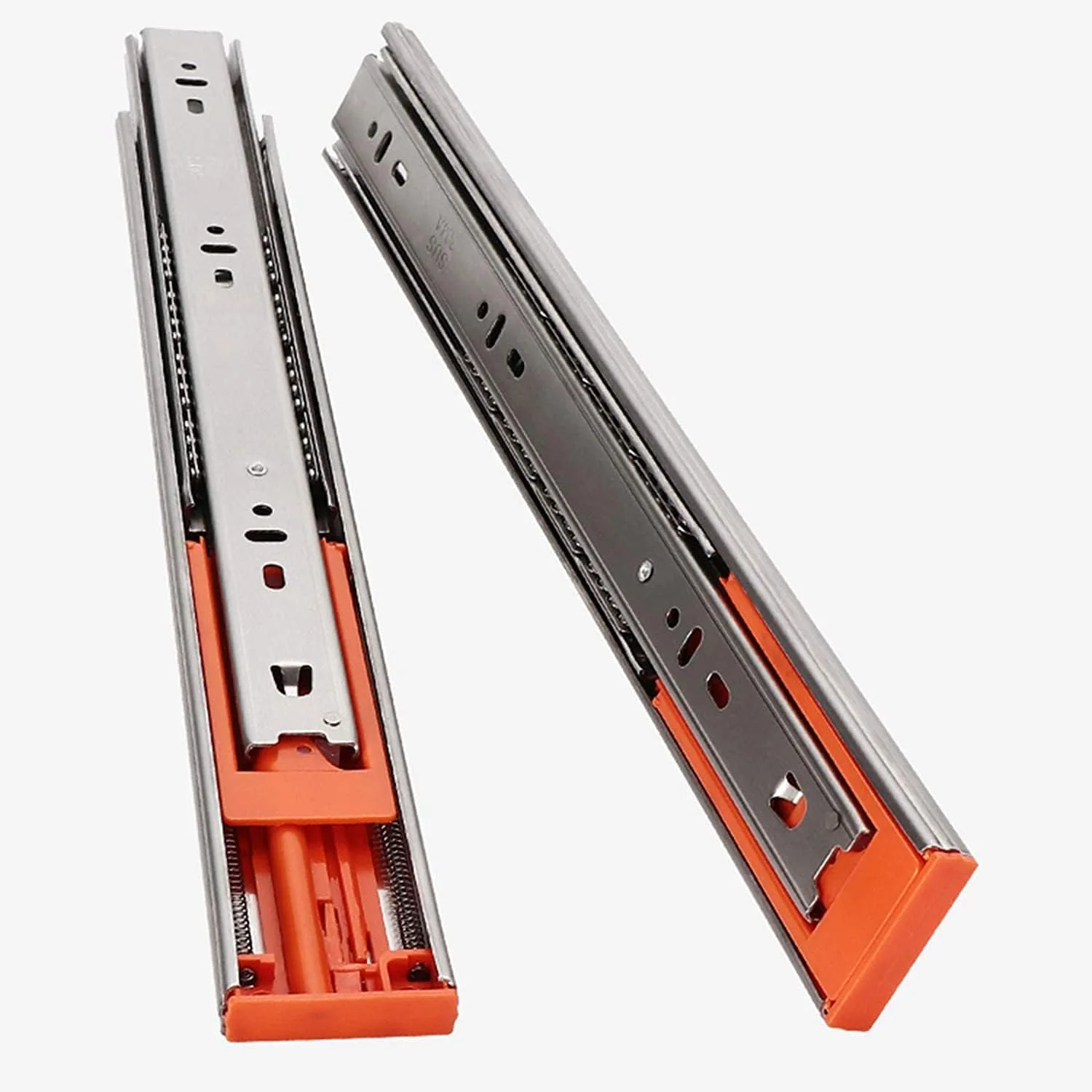 ریل کشو، ریل کشو بلبرینگ استیل ضد زنگ سه قسمتی با بافر میرایی، ریل دو قسمتی، ریل کشو سنگین برای میز و کابینت، تحمل بار 45 کیلوگرم (سایز: 350mm/14in) ریل کشو، ریل کشو بلبرینگ استیل ضد زنگ سه قسمتی با بافر میرایی، ریل دو قسمتی، ریل کشو سنگین برای میز و کابینت، تحمل بار 45 کیلوگرم (سایز: 350mm/14in)