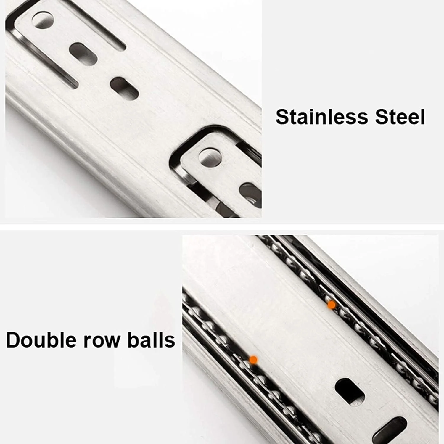 ریل کشو، ریل کشویی سه قسمتی، ریل توپی بی صدای استیل، ریل بافر میرایی دو قسمتی، ریل کشویی فشاری، یک جفت 2 تایی (سایز: 300mm/12 اینچ)